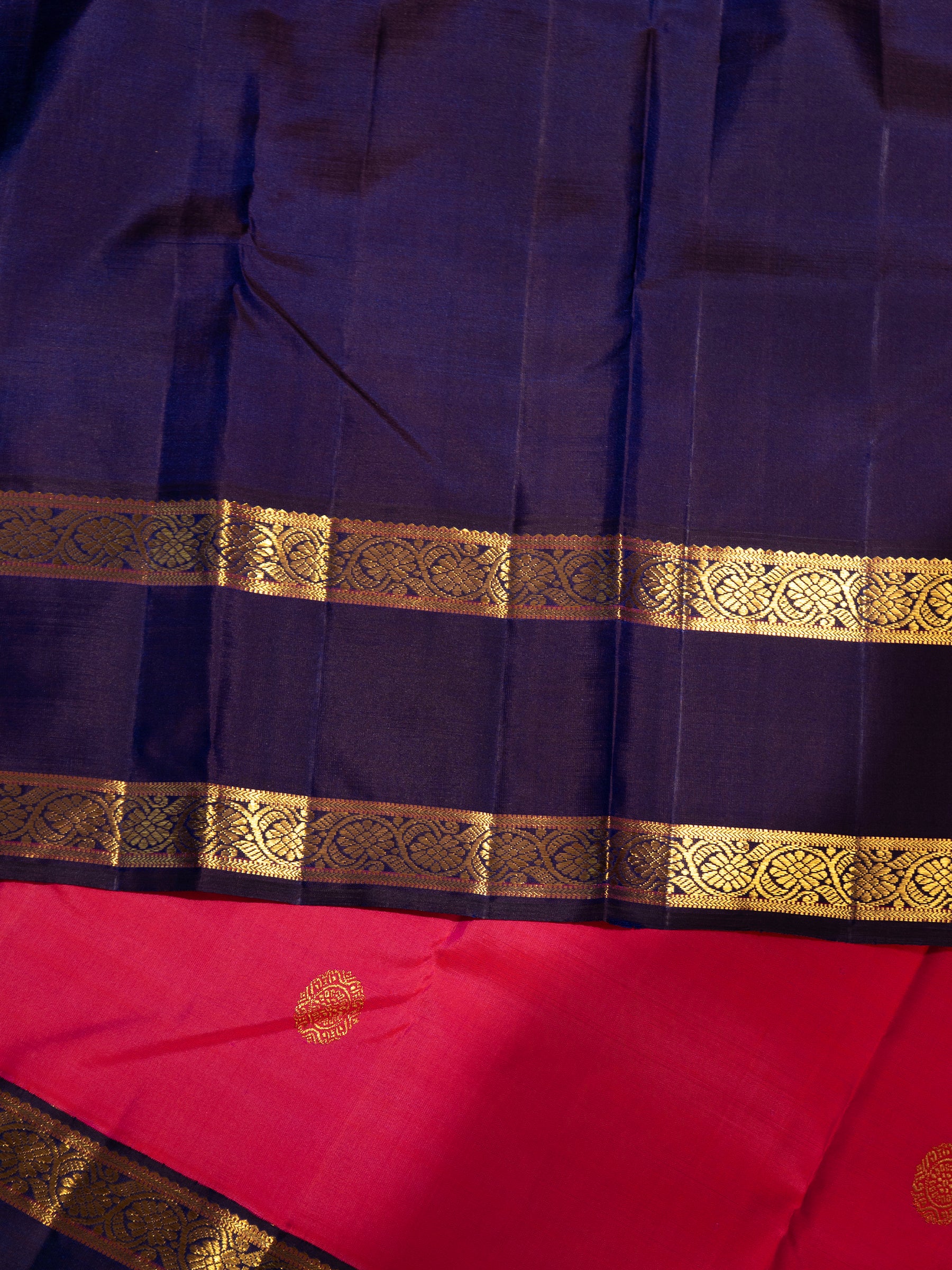 Pink shot orange and dark blue kai korvai/ Kanjipuram silk Saree CLSA7466