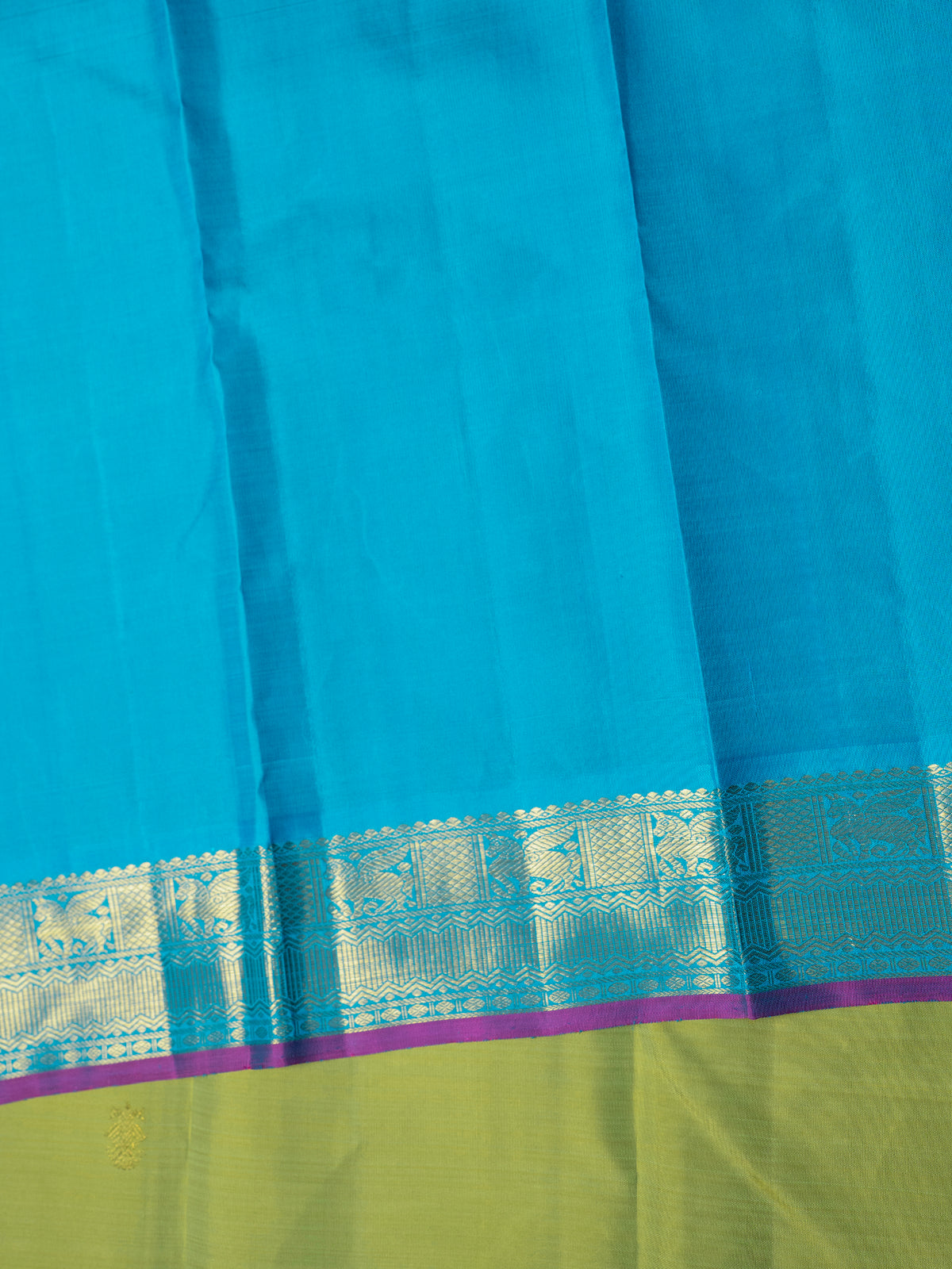 Lite green and turquoise Blue kai korvai/ Kanjipuram Silk Saree CLSA8073
