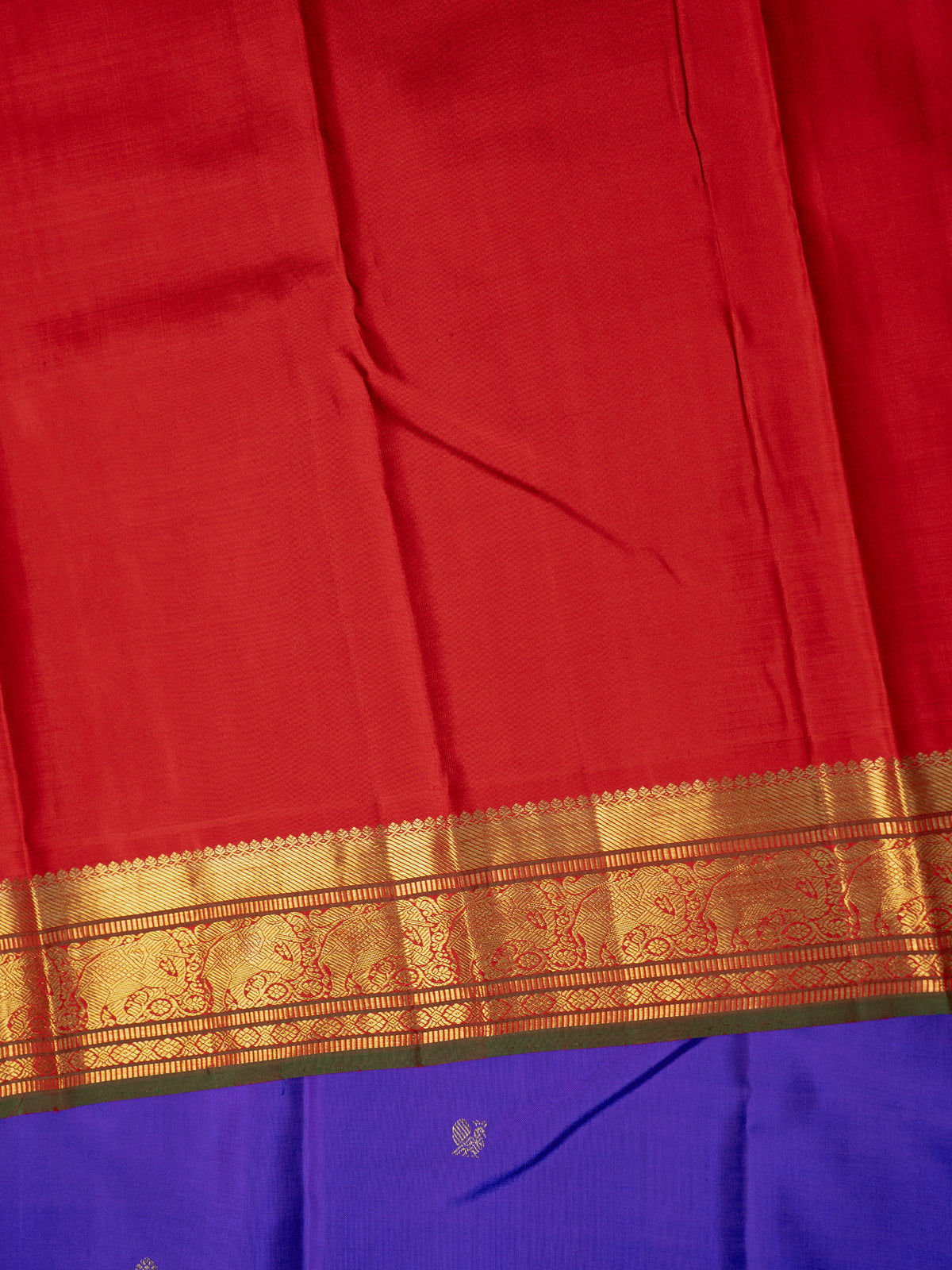Ink blue and red kai korvai/ Kanjipuram Silk Saree CLSA8050