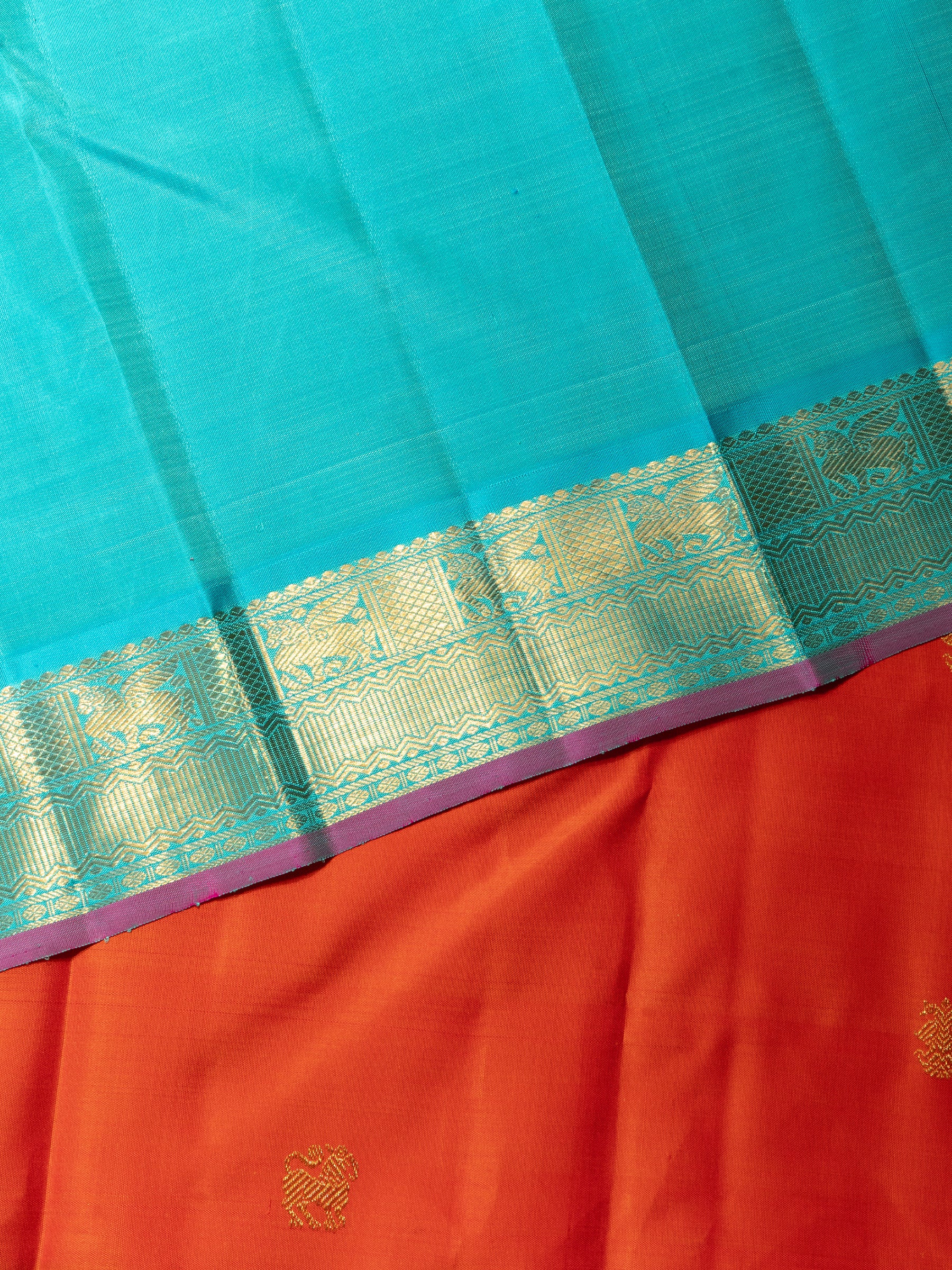 Orange with turquoise blue / Kanjivaram Saree CLSA8333