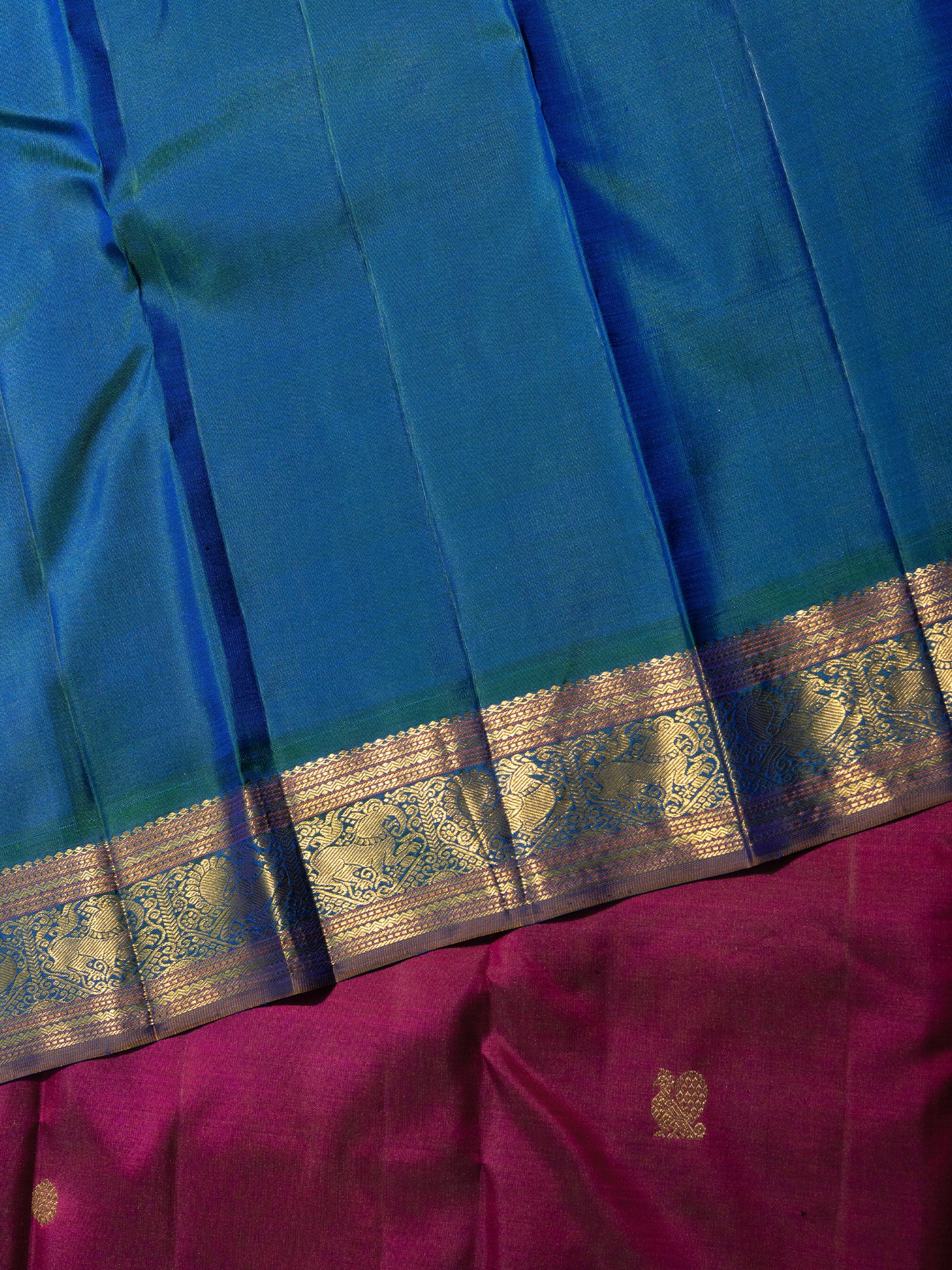Beetroot body turquoise blue Kanjipuram Silk Saree CLSA9109