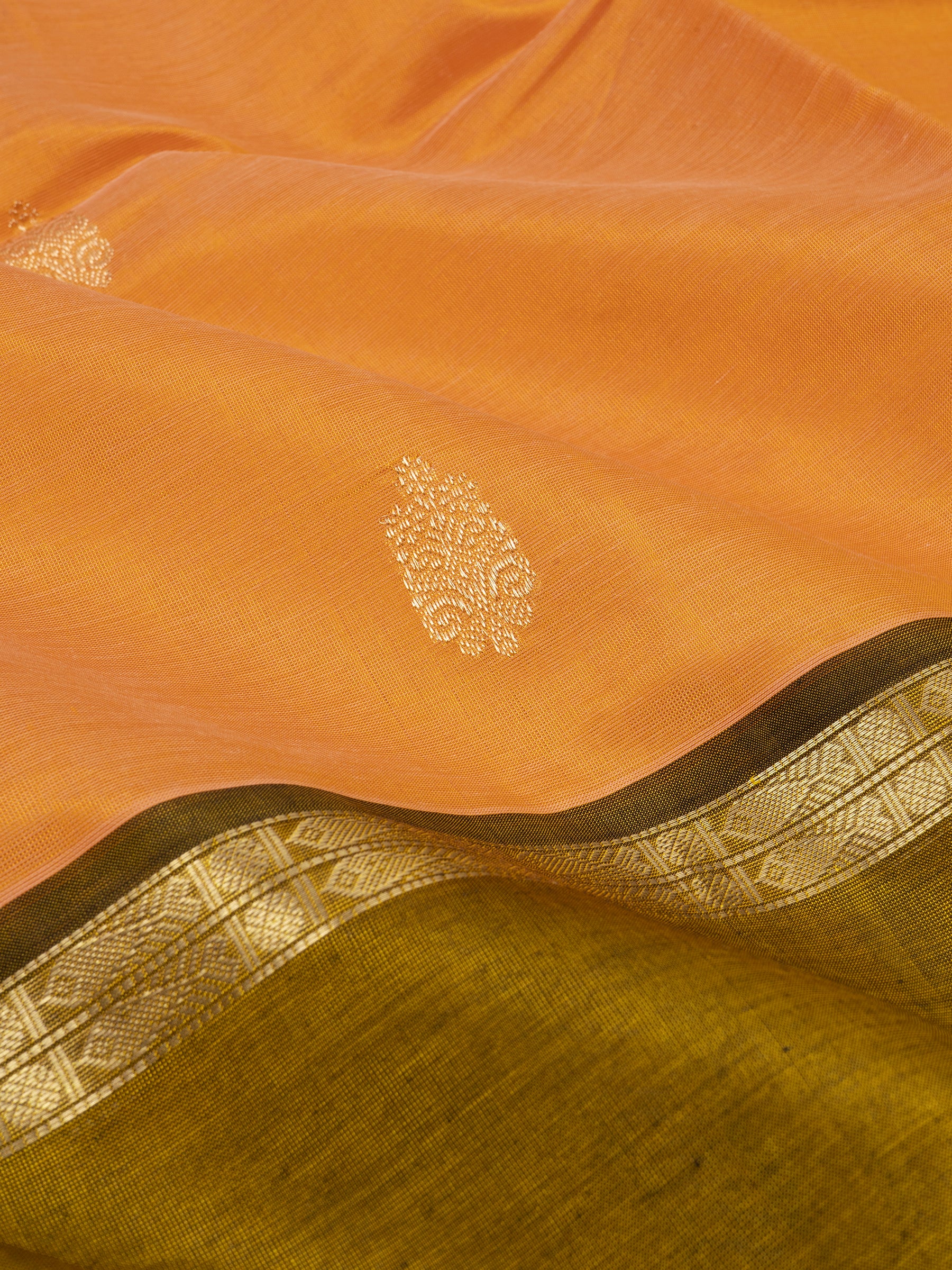 Orange shot yellow and maanthulir rettapet border/ Silk Cotton Saree CLSA9677
