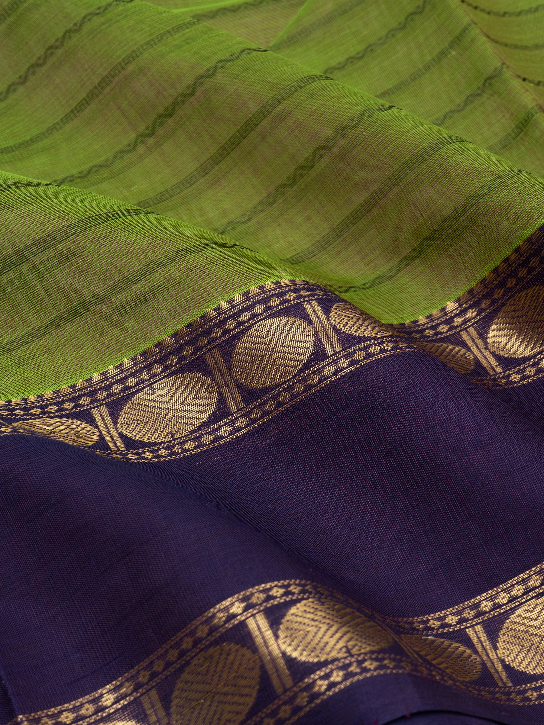 Green and deep blue rettapet border/ Silk Cotton Saree CLSA9684
