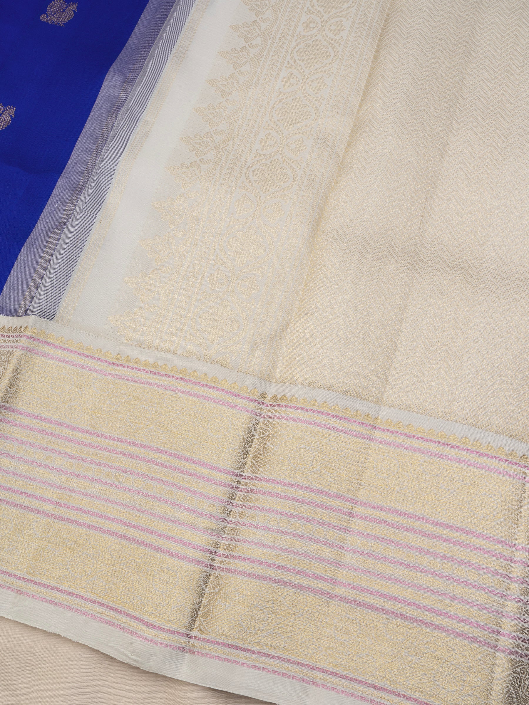 Royal blue and creme long border/ Arani Silk Saree CLSA9877