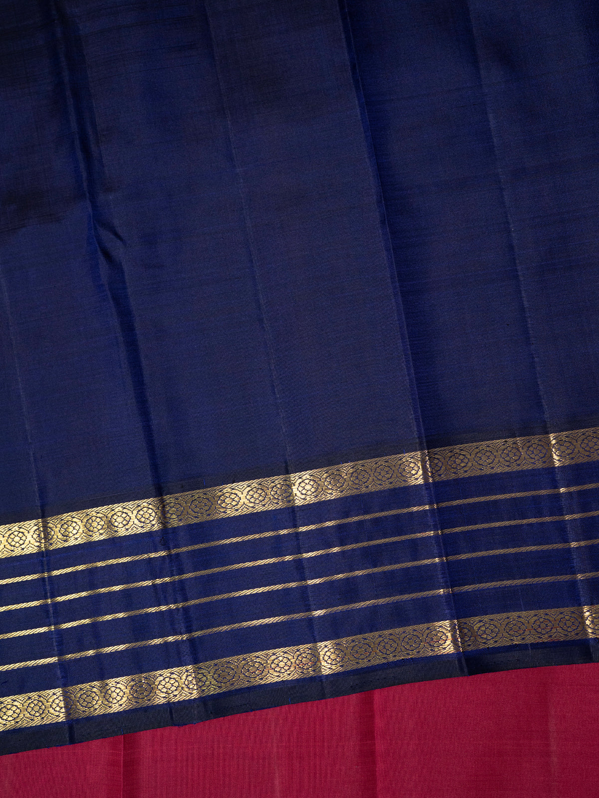 Deep red and deep blue varisapet border kai korvai/ Kanjipuram Silk Saree CLSA10765