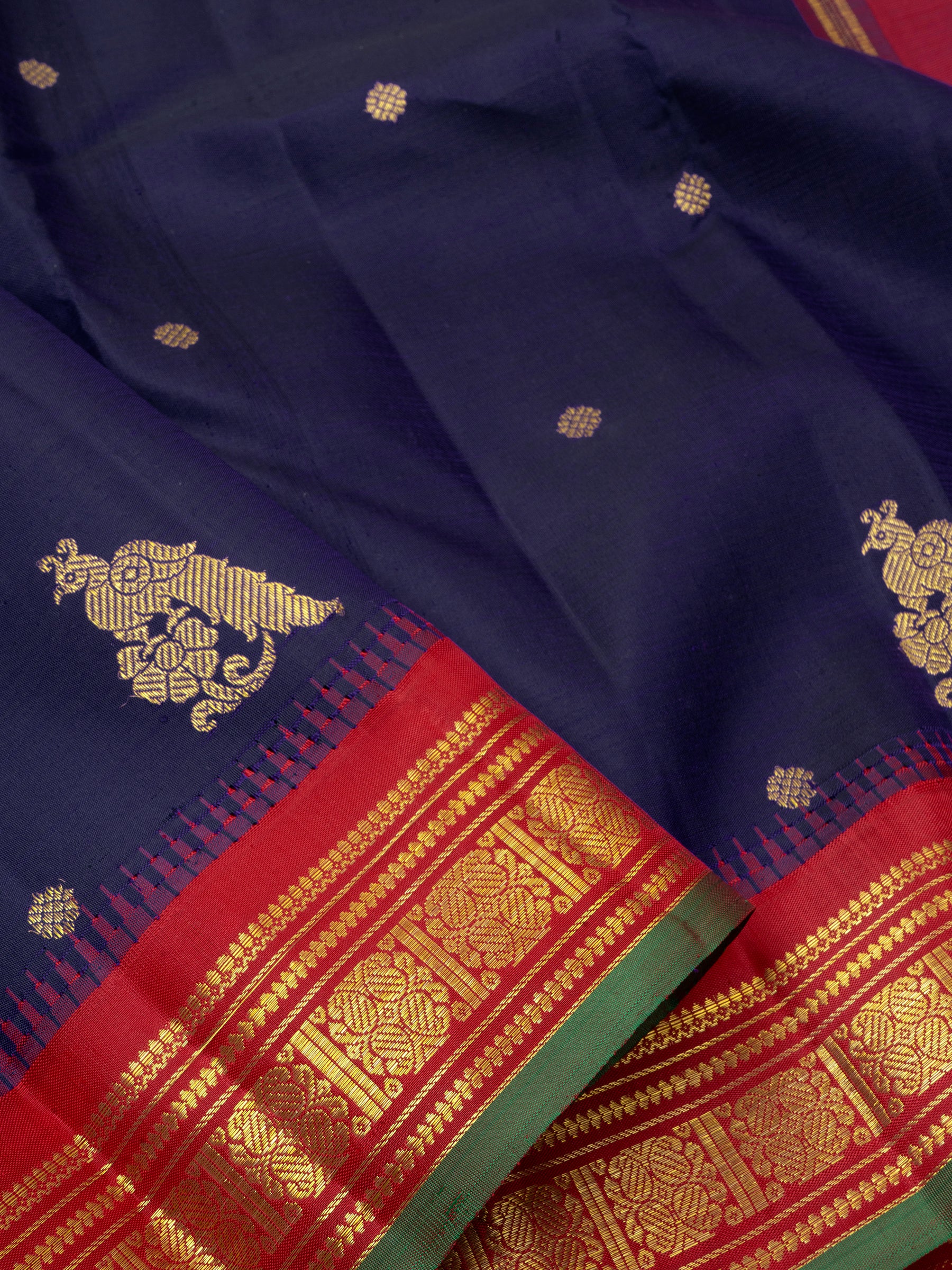 Dark navy blue and red kai korvai  bettu butta/ Kanjivaram Silk Saree CLSA6366