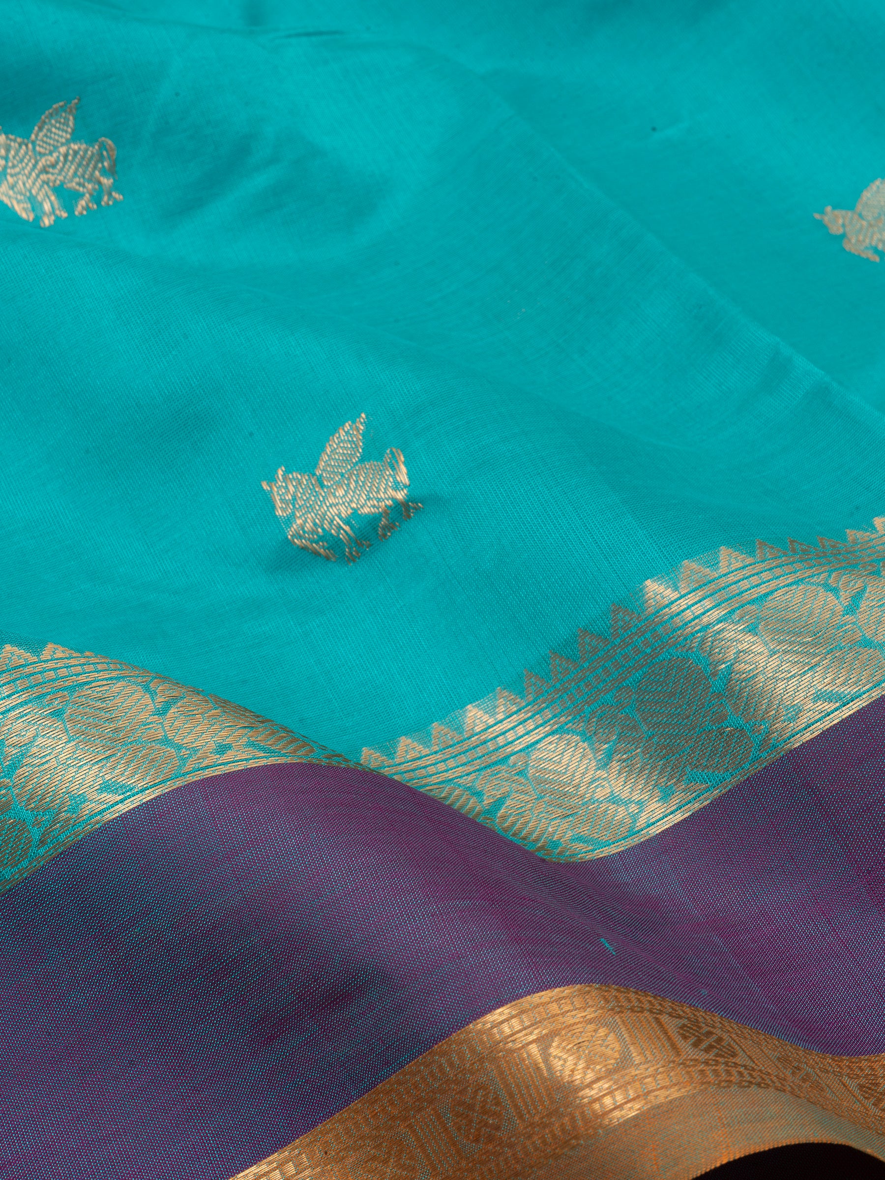 Sea blue horse butta / Silk Cotton Saree CLSA6591