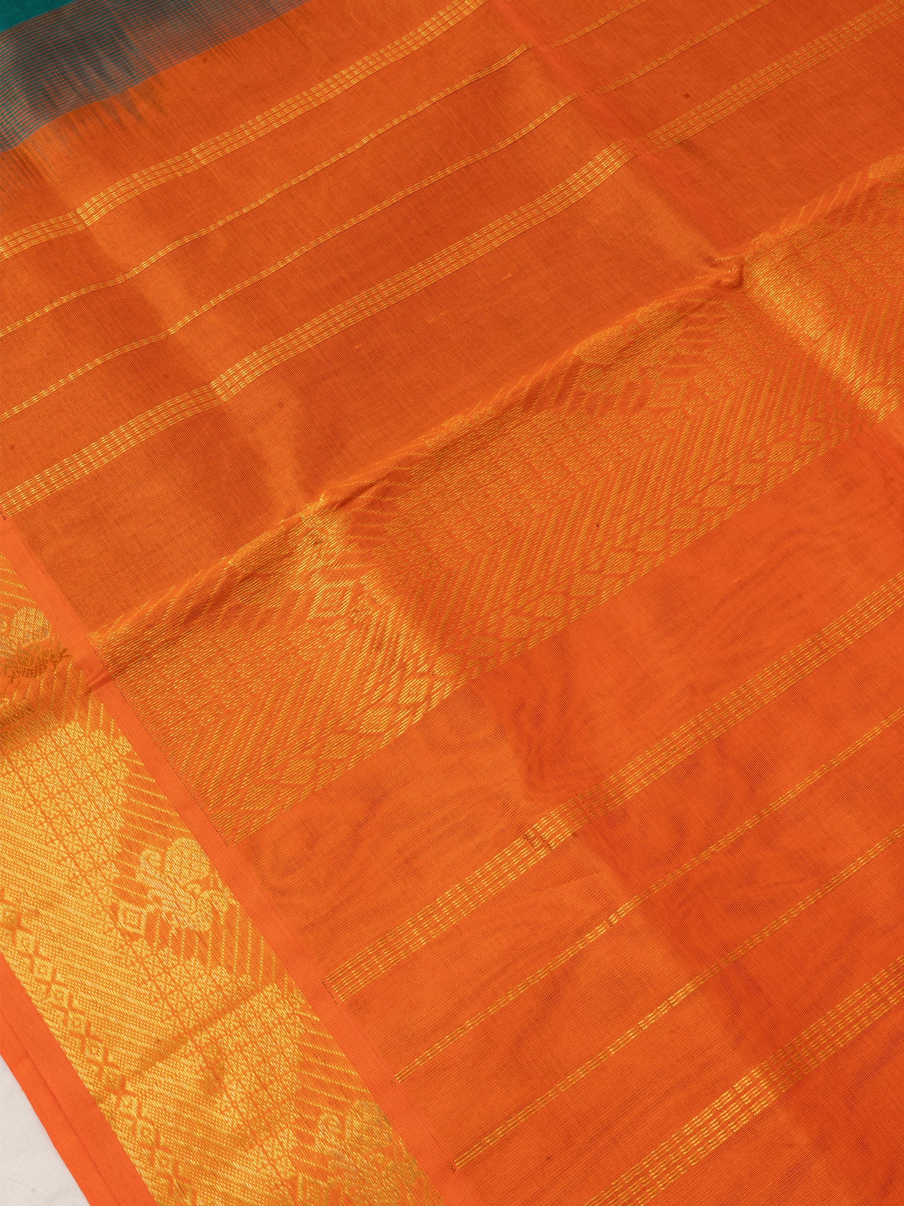 Peacock green and orange/ Silk Cotton Saree CLSA6052
