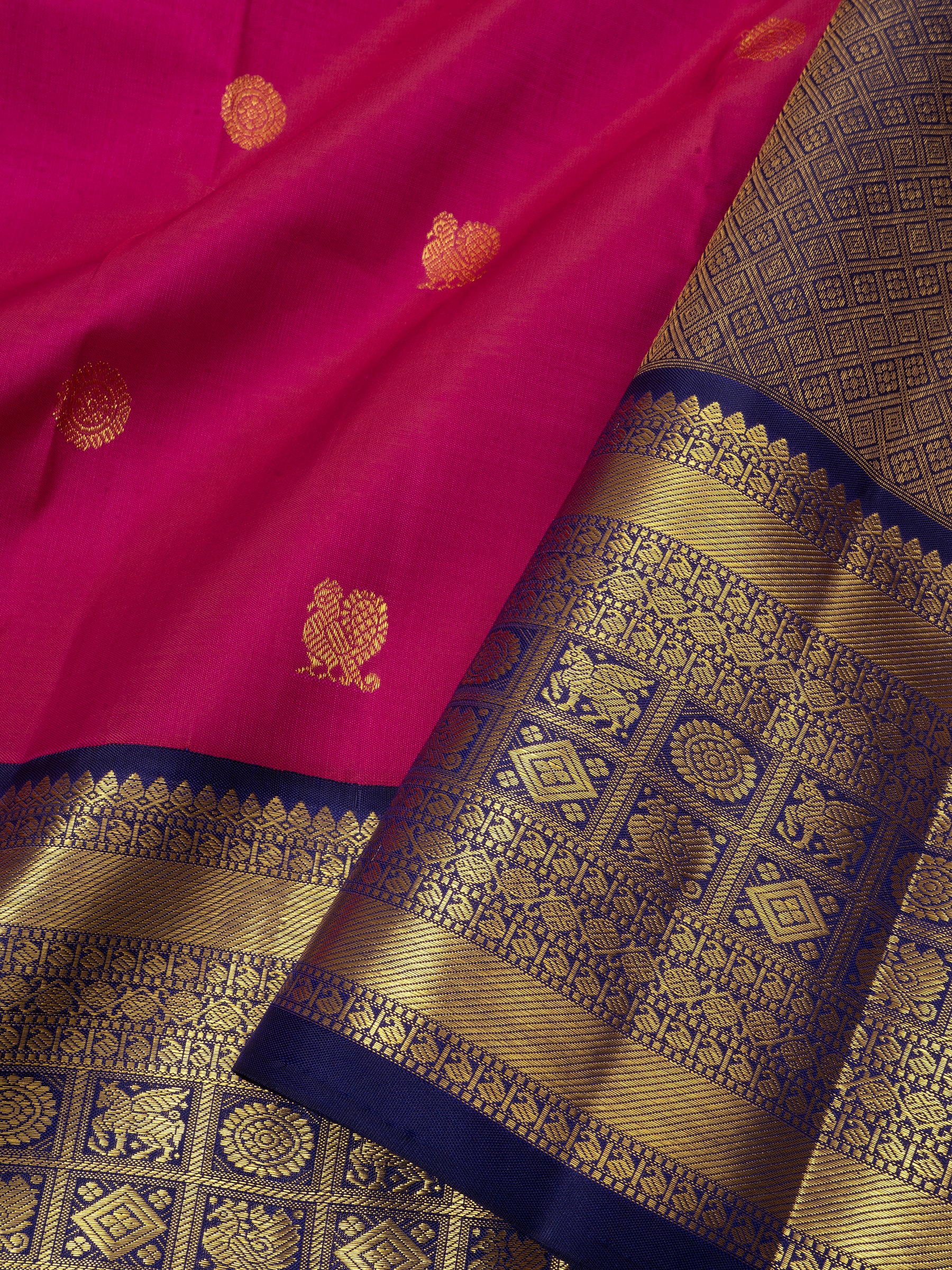 Pink and blue Kai Korvai / Arani Silk Saree CLSA6694