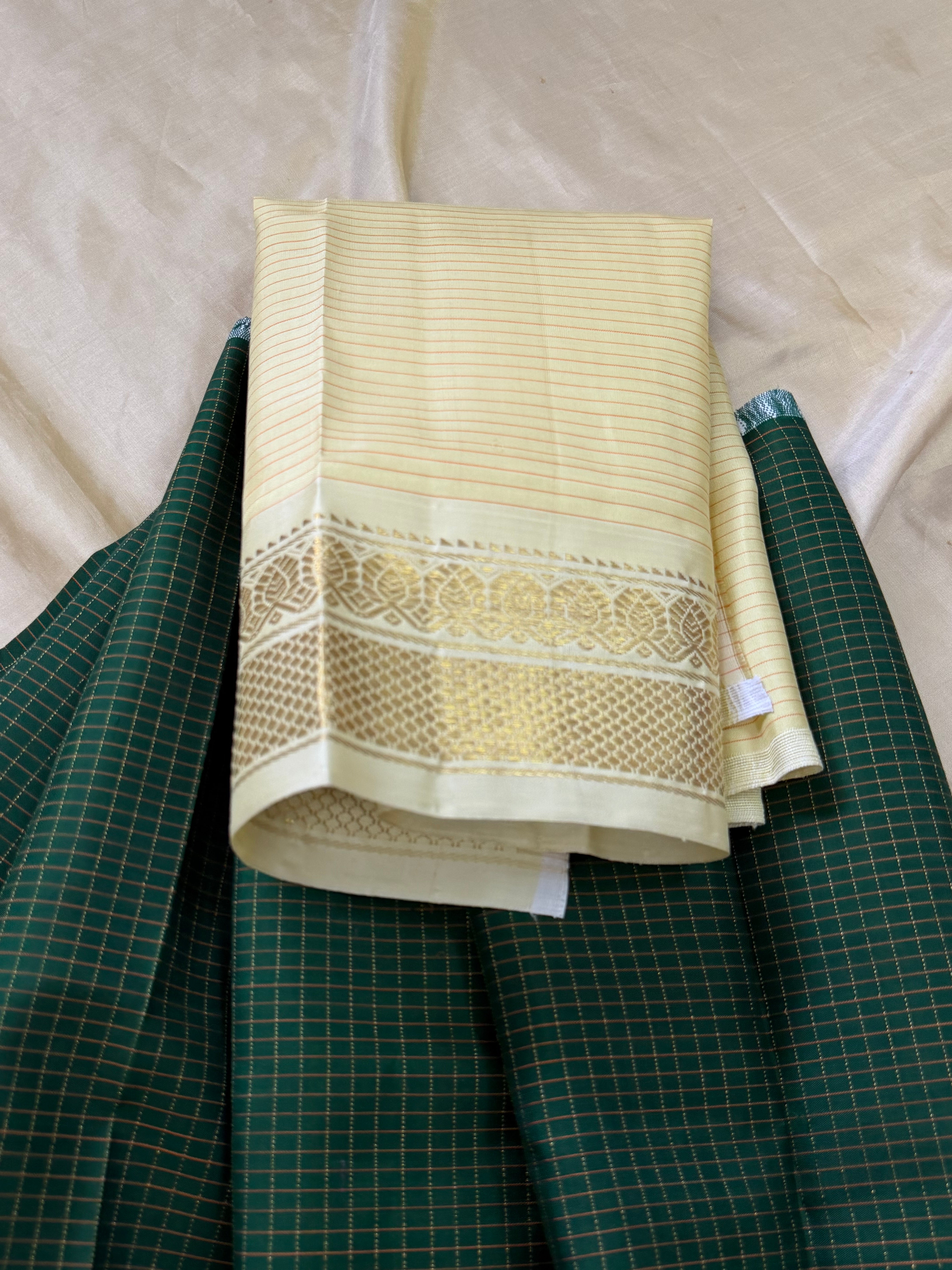 Green checks 0 to 3 years  pure Zari Pattu Paavadai Korvai
