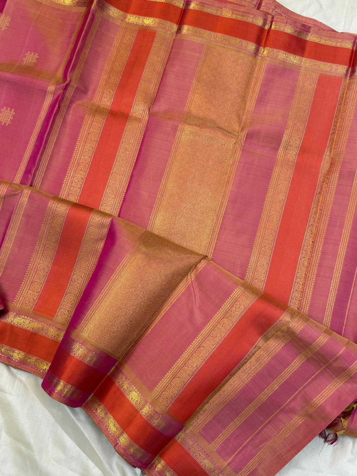 Peach pink Kolam butta pure zari /kanjipuram silk saree clsa 11223