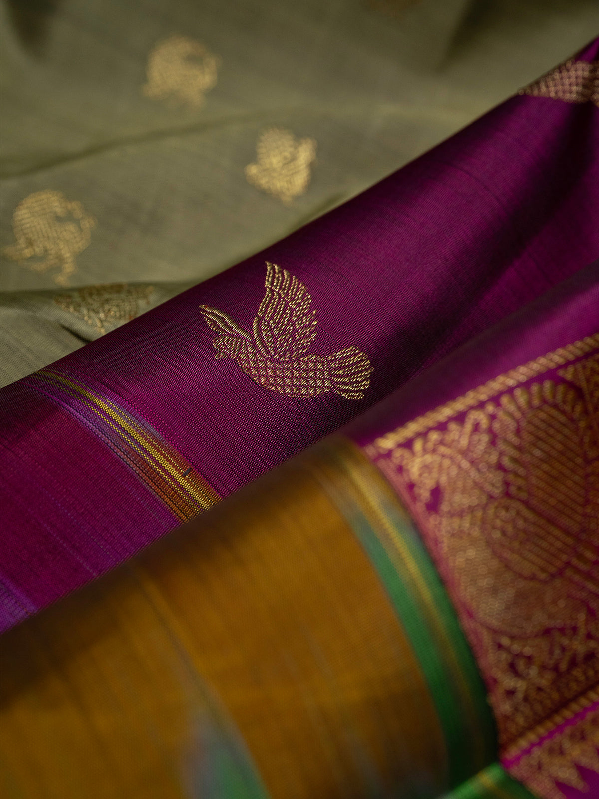 Kaaki multi color border pure Kanjipuram Silk Saree CLSA10134
