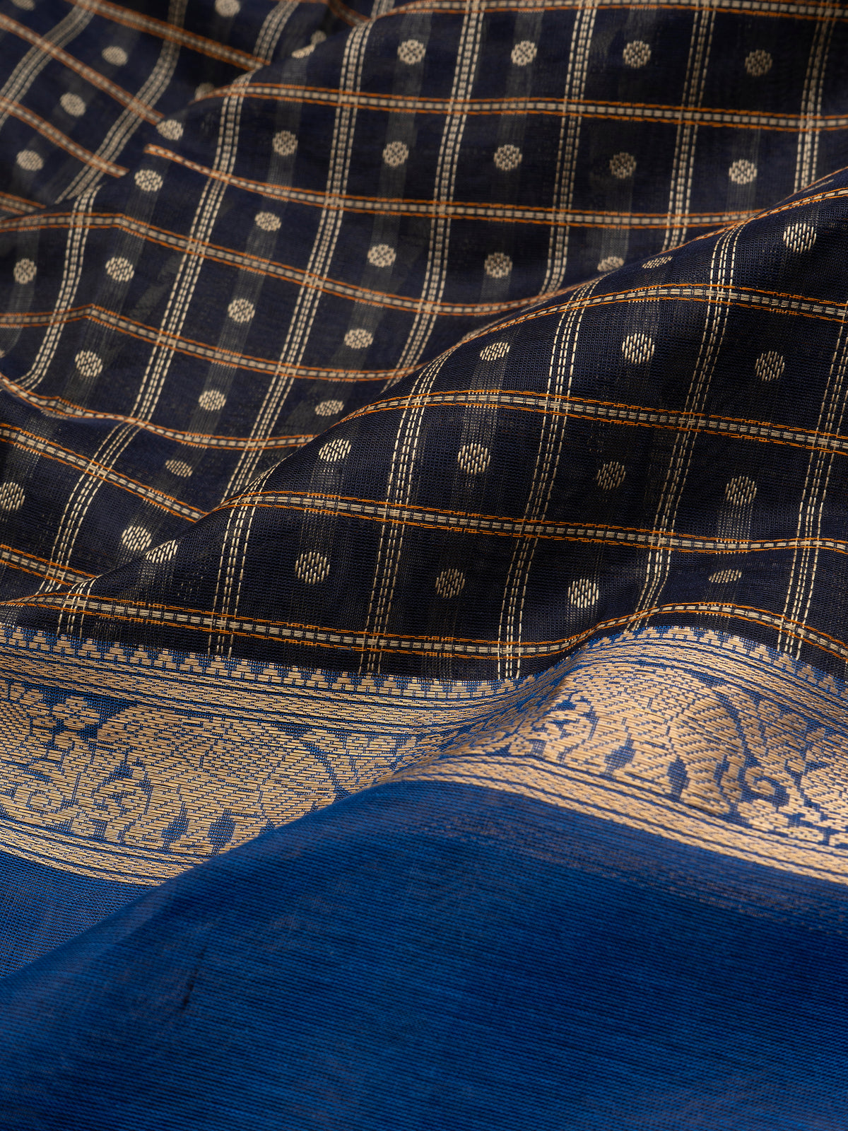 Deep blue long border /Silk Cotton Saree CLSA10271