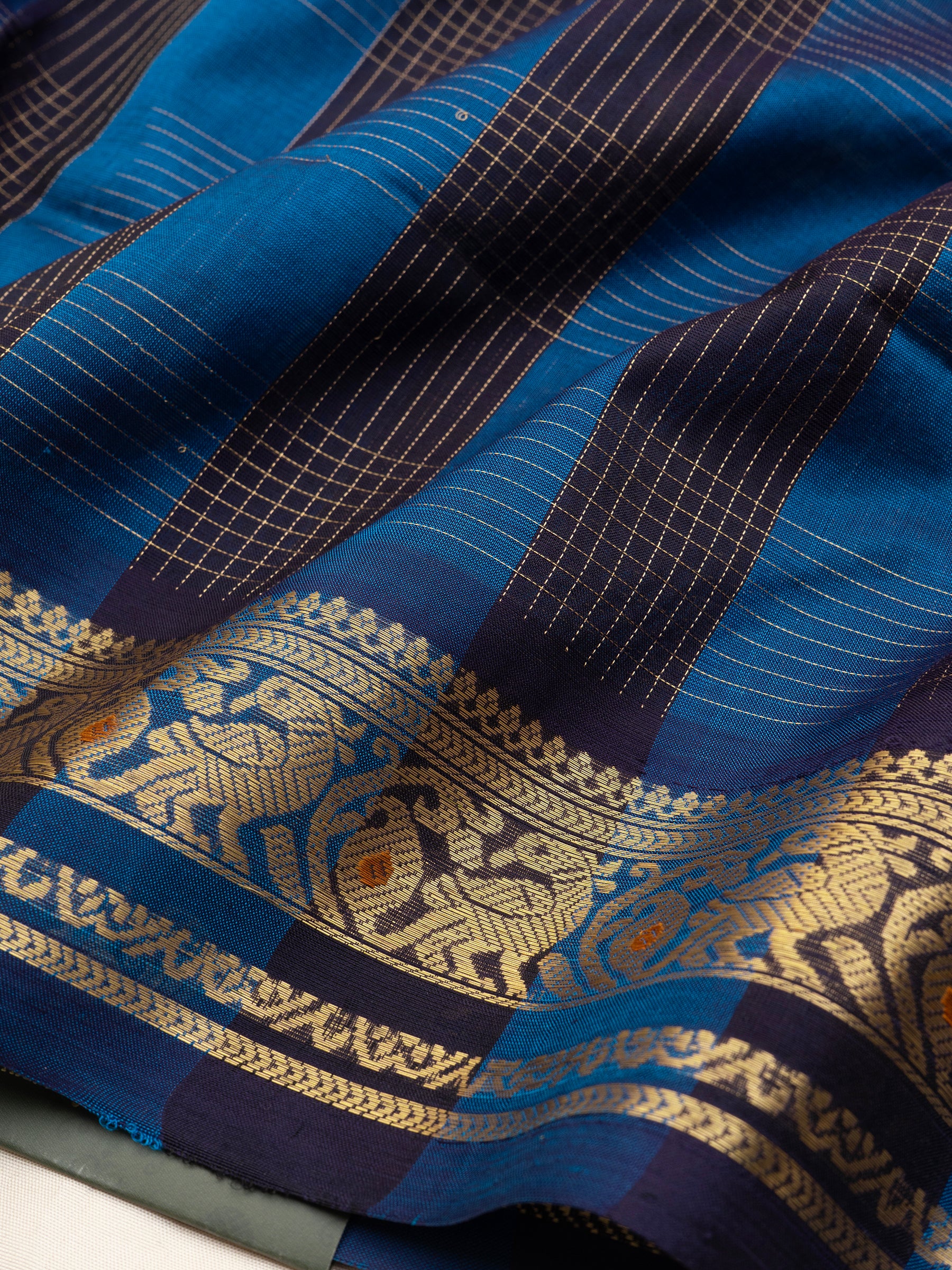 Vintage kattam blue and jamun color meenakari touch border and unique pallu/ Premium Silk Cotton Saree CLSA10909