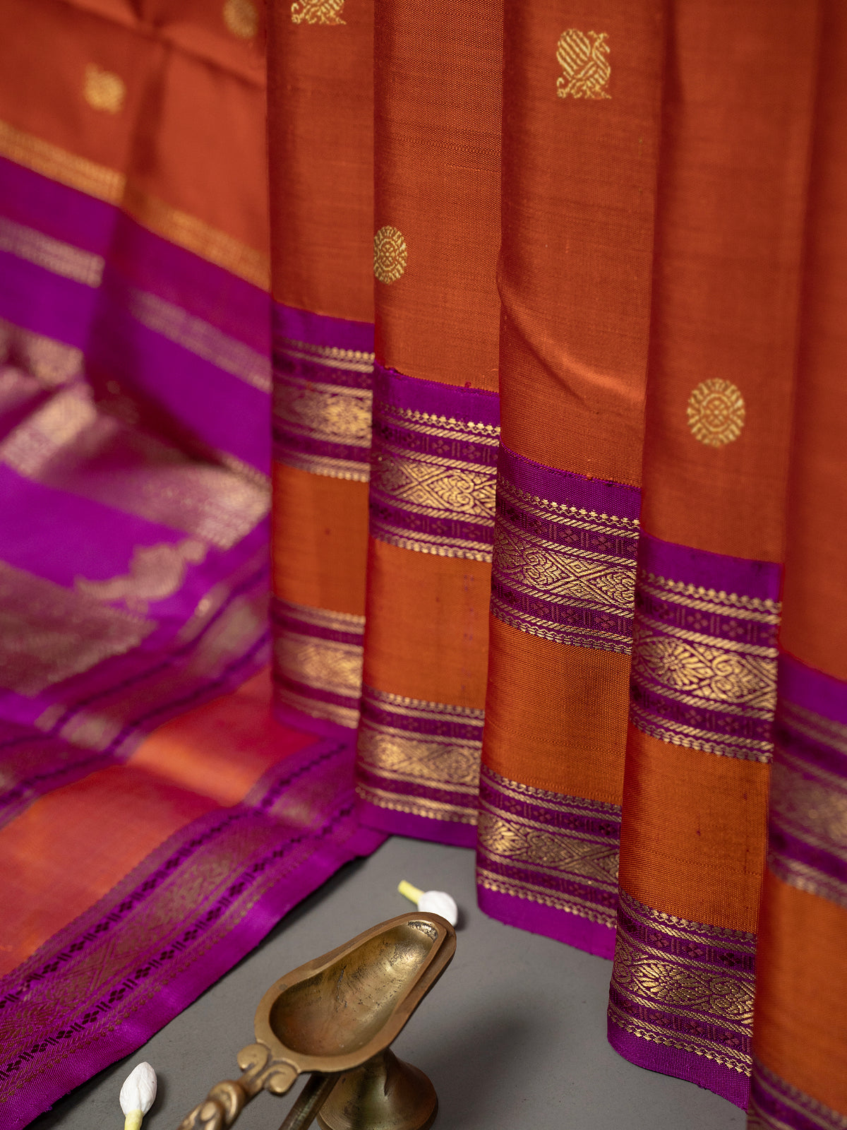Rust and pink rettapet border killi pallu / Kanjipuram Silk Saree CLSA4907
