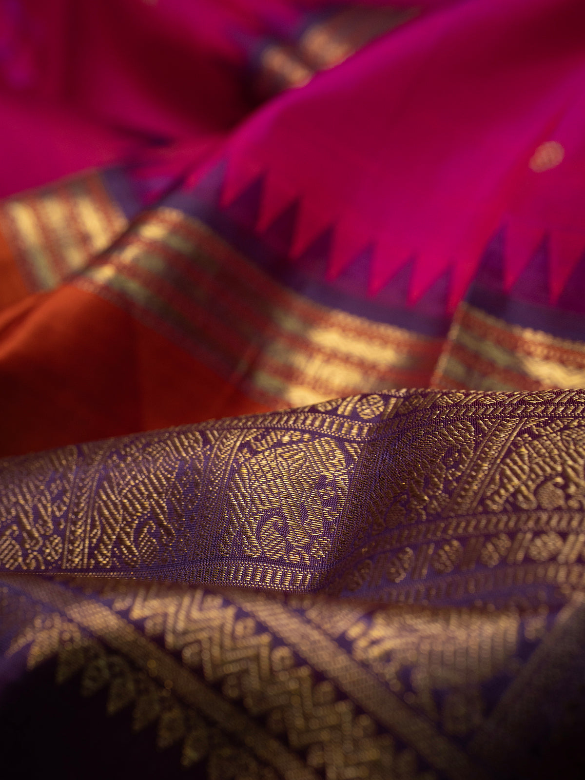 Pink Rettapet temple Korvai /Kanjipuram Silk Saree CLSA2431