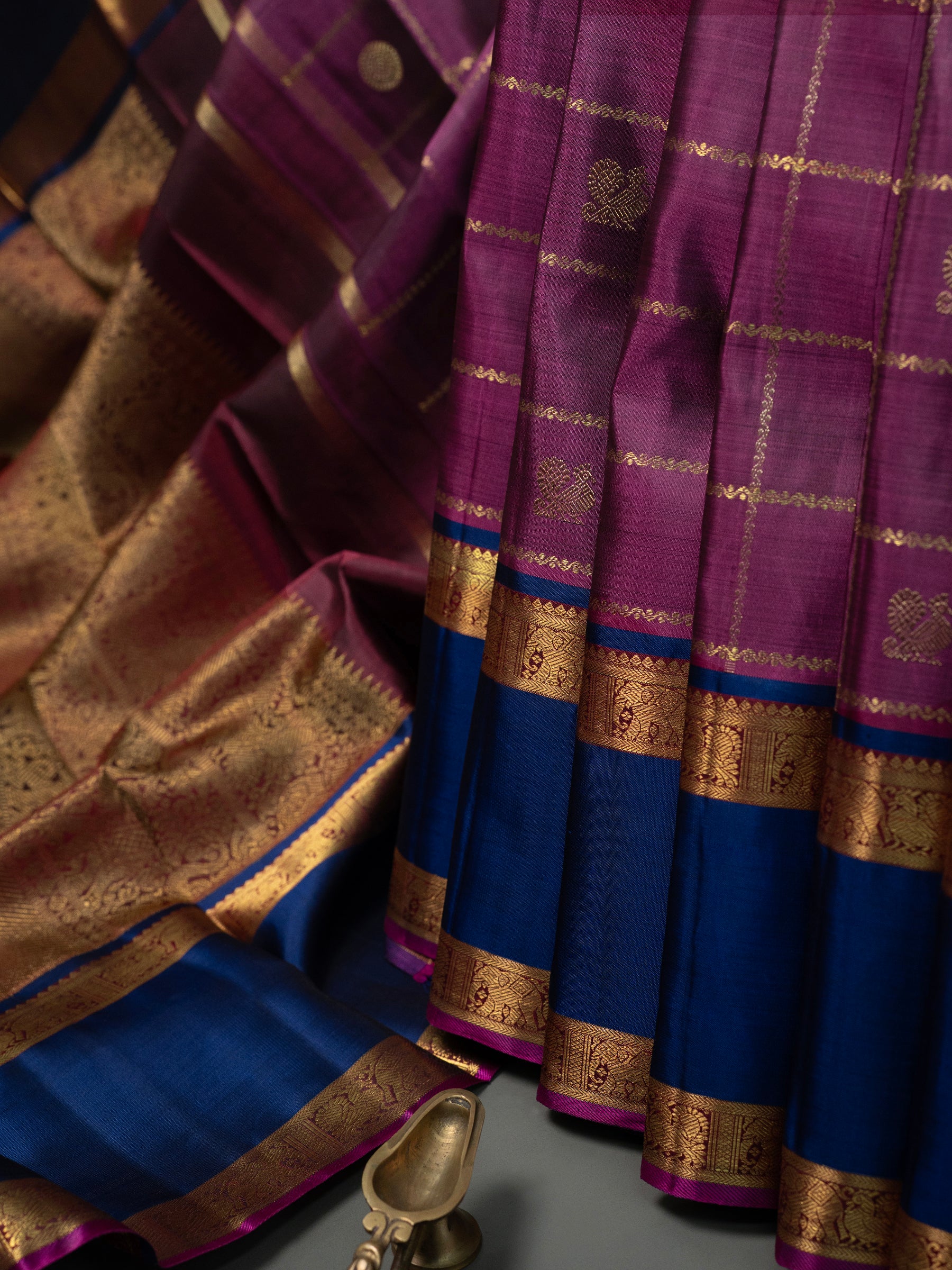 Grape purple Kattam retta pet Kanjipuram Silk Saree CLSA3169