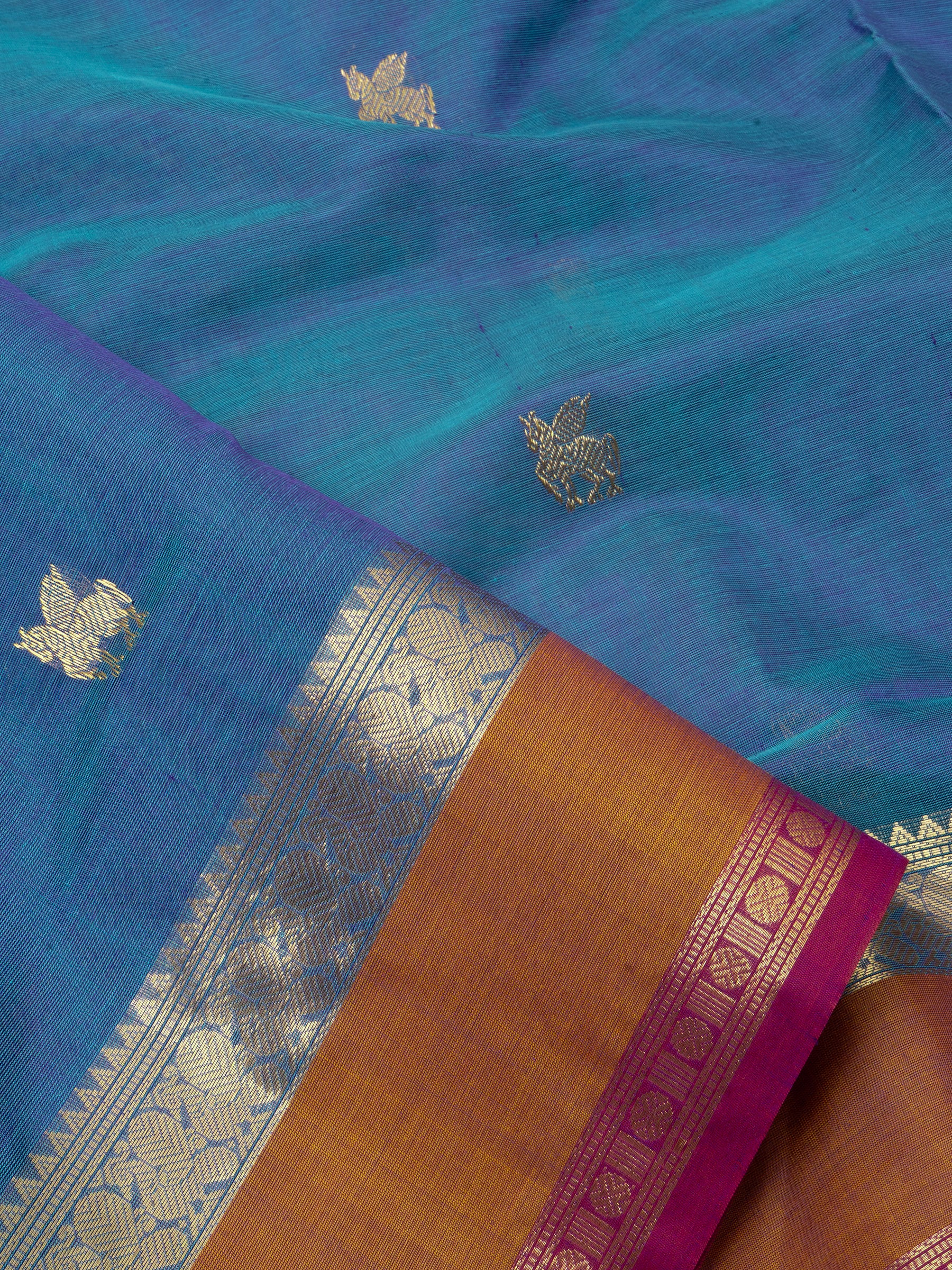 Rama blue and rust / Silk Cotton Saree CLSA3728