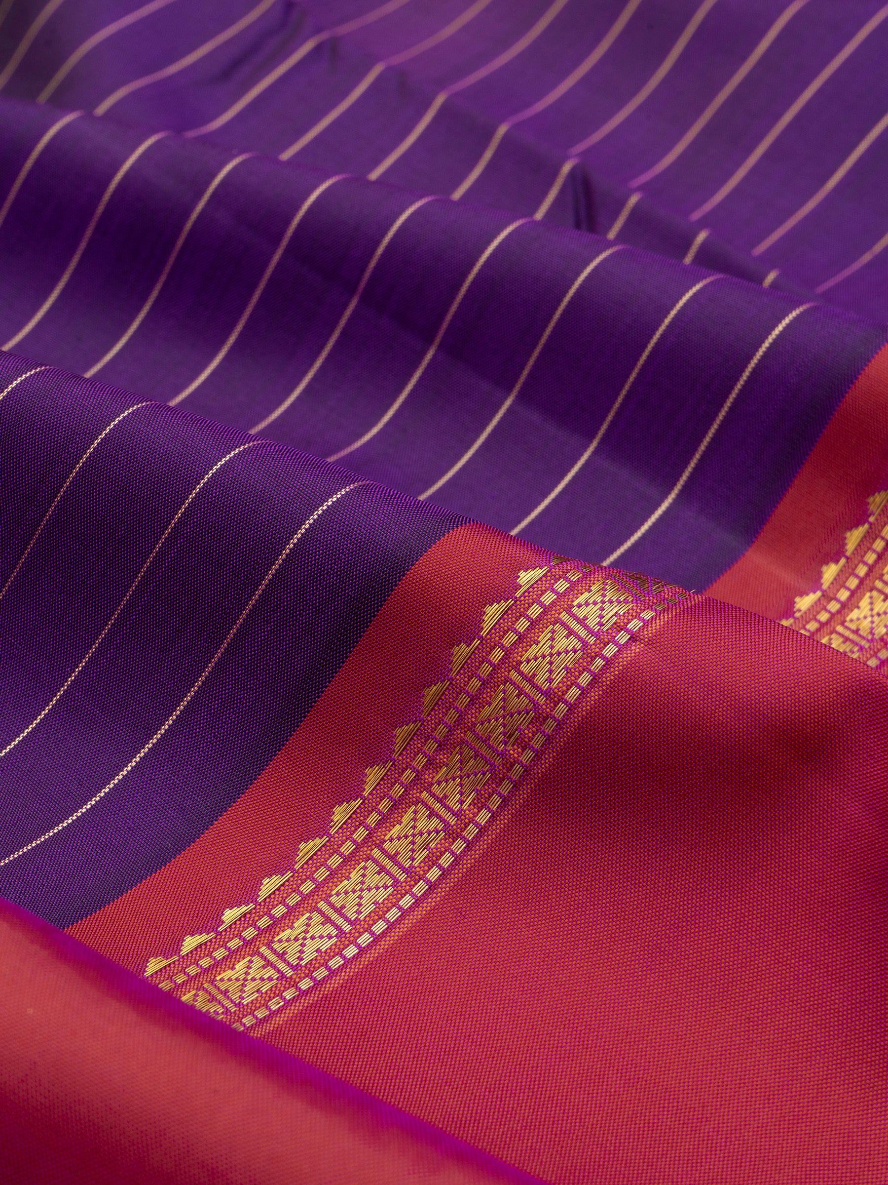 Purple zari stripes and deep pinkish orange rettapet border/ Arani Silk Saree CLSA4317