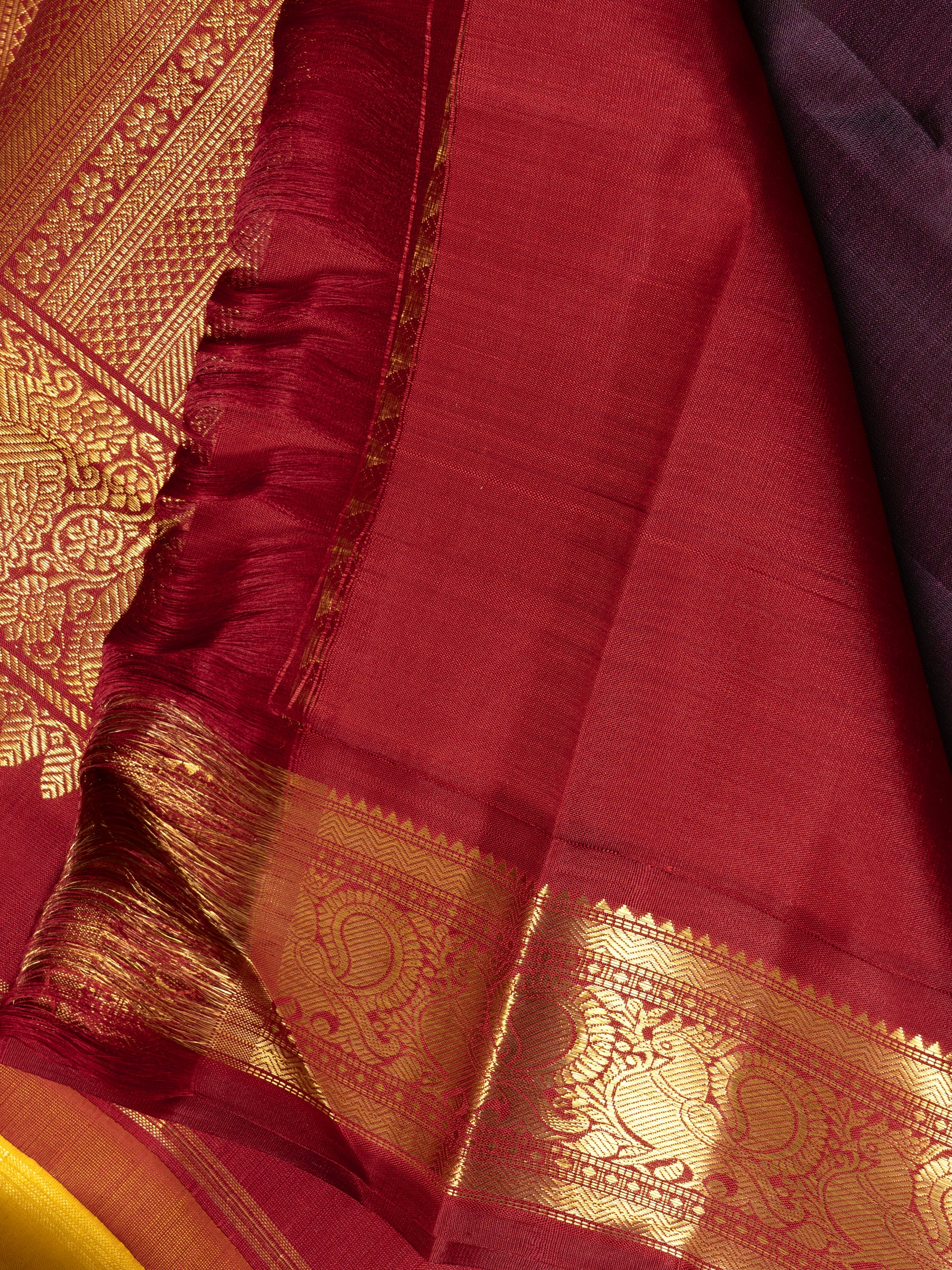 Vintage brown and red double color palla / Kanjipuram Silk Saree CLSA4869