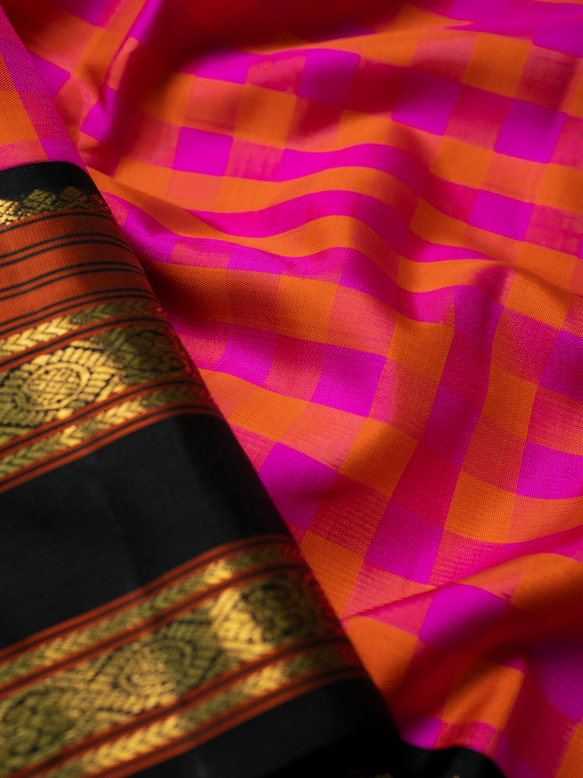Pink yellow Kattam Korvai / Kanjipuram Silk Saree CLSA