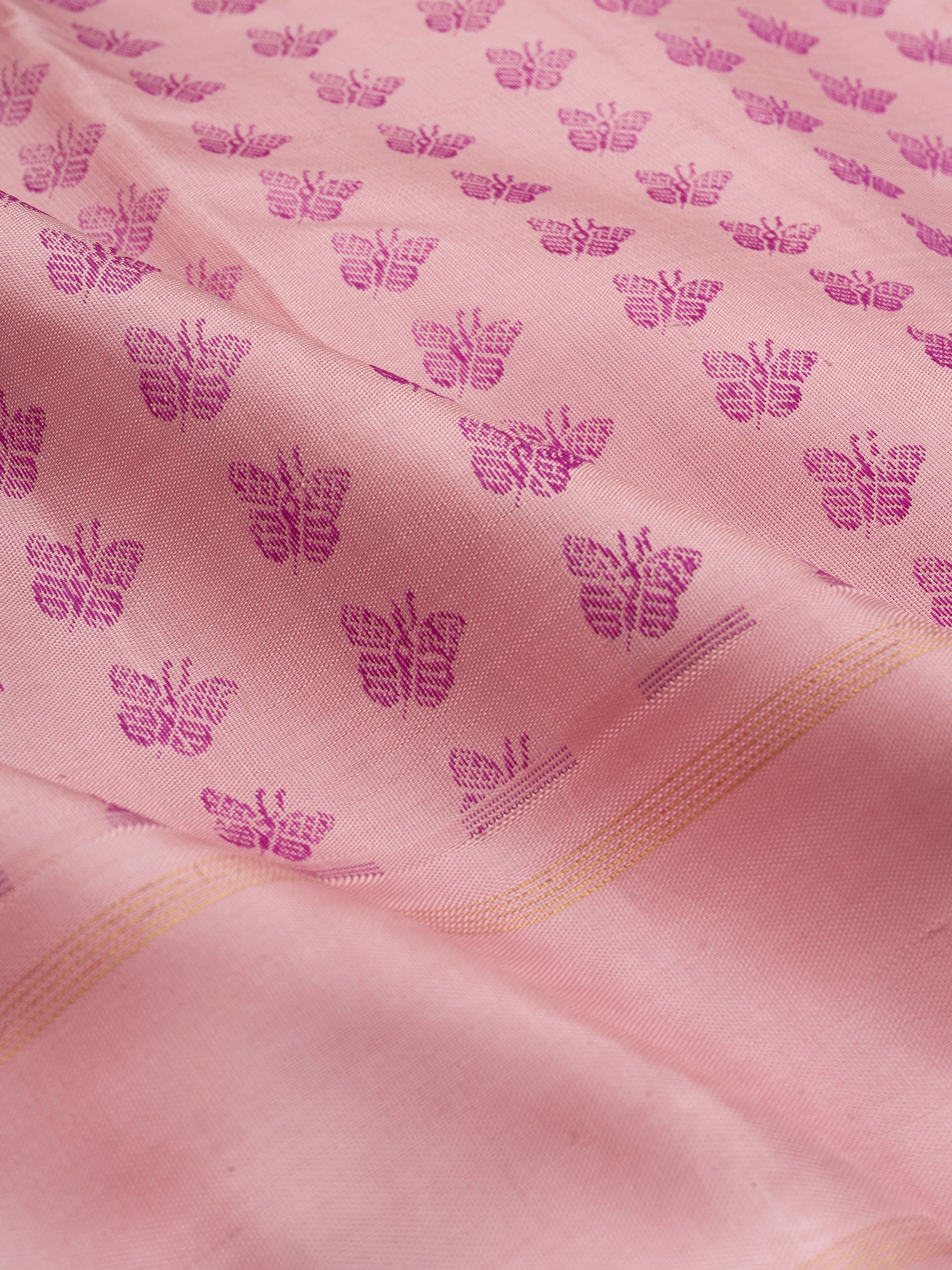 Baby pink ( no blouse ) Thread work Kanjipuram Silk Saree CLSA5386