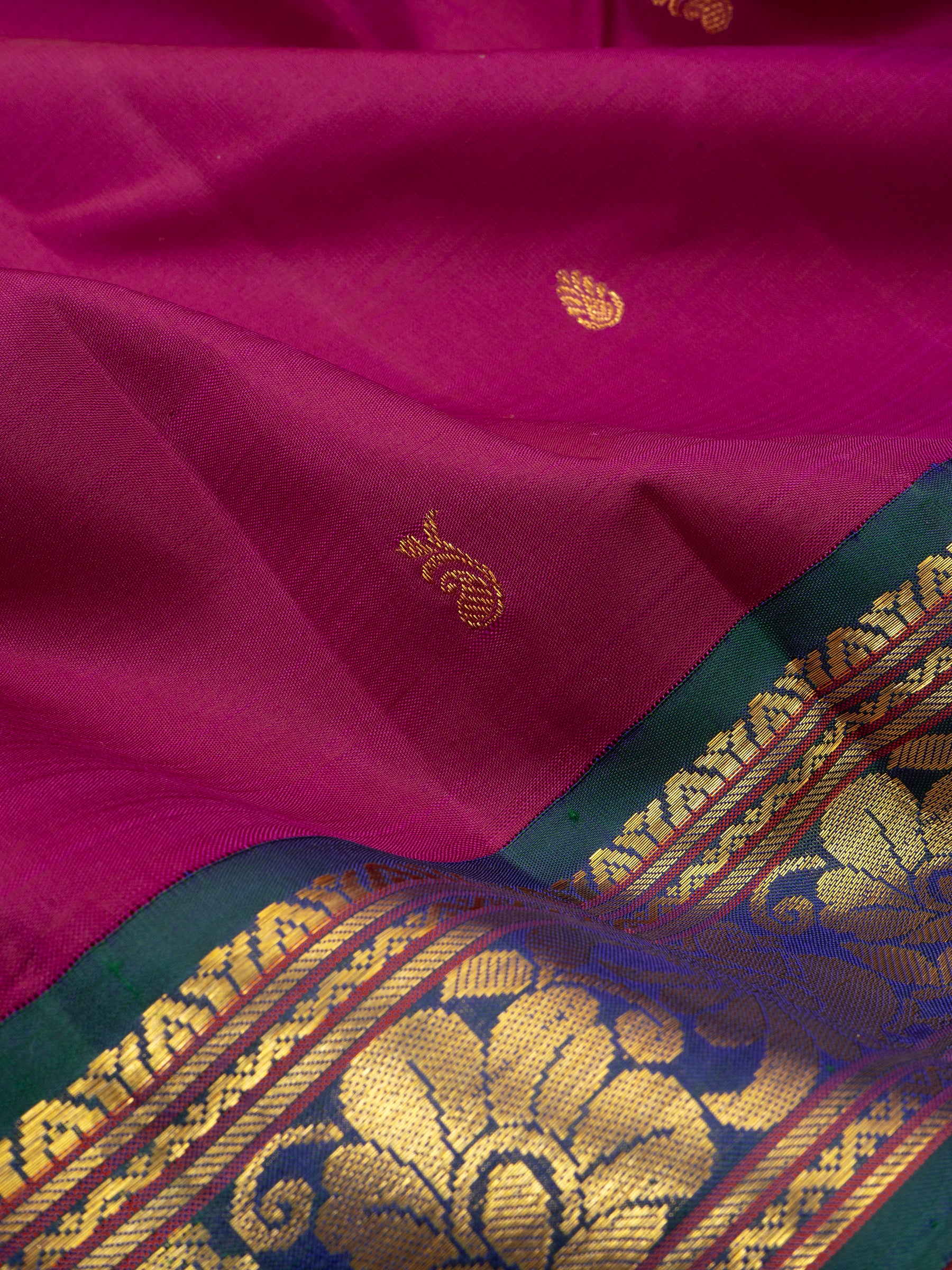 Vintage pink and teal blue kai korvai/Arani Silk Saree CLSA6142