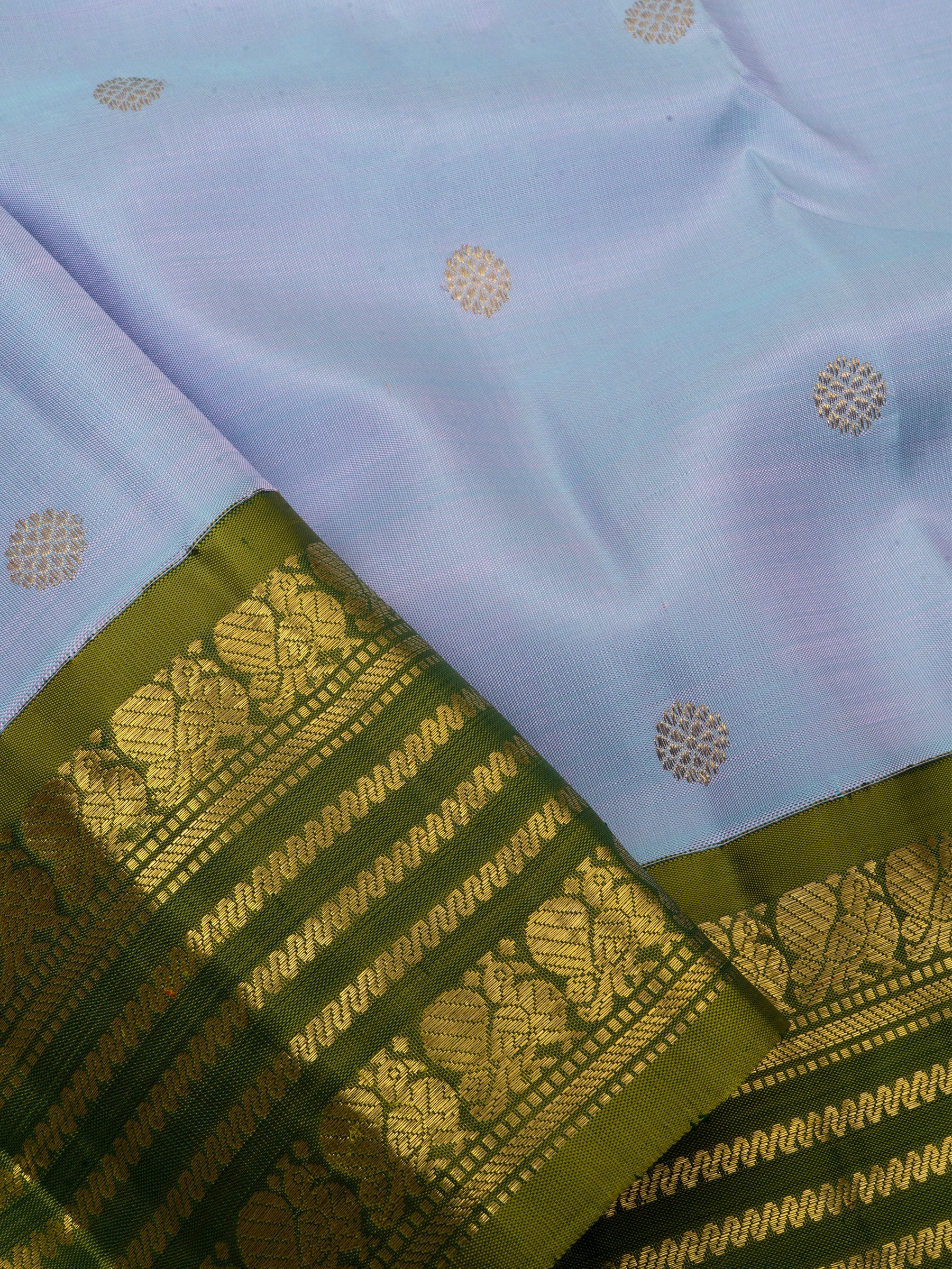 Unusual korvai - pastel blue  and green / Kanjipuram Saree CLSA6325