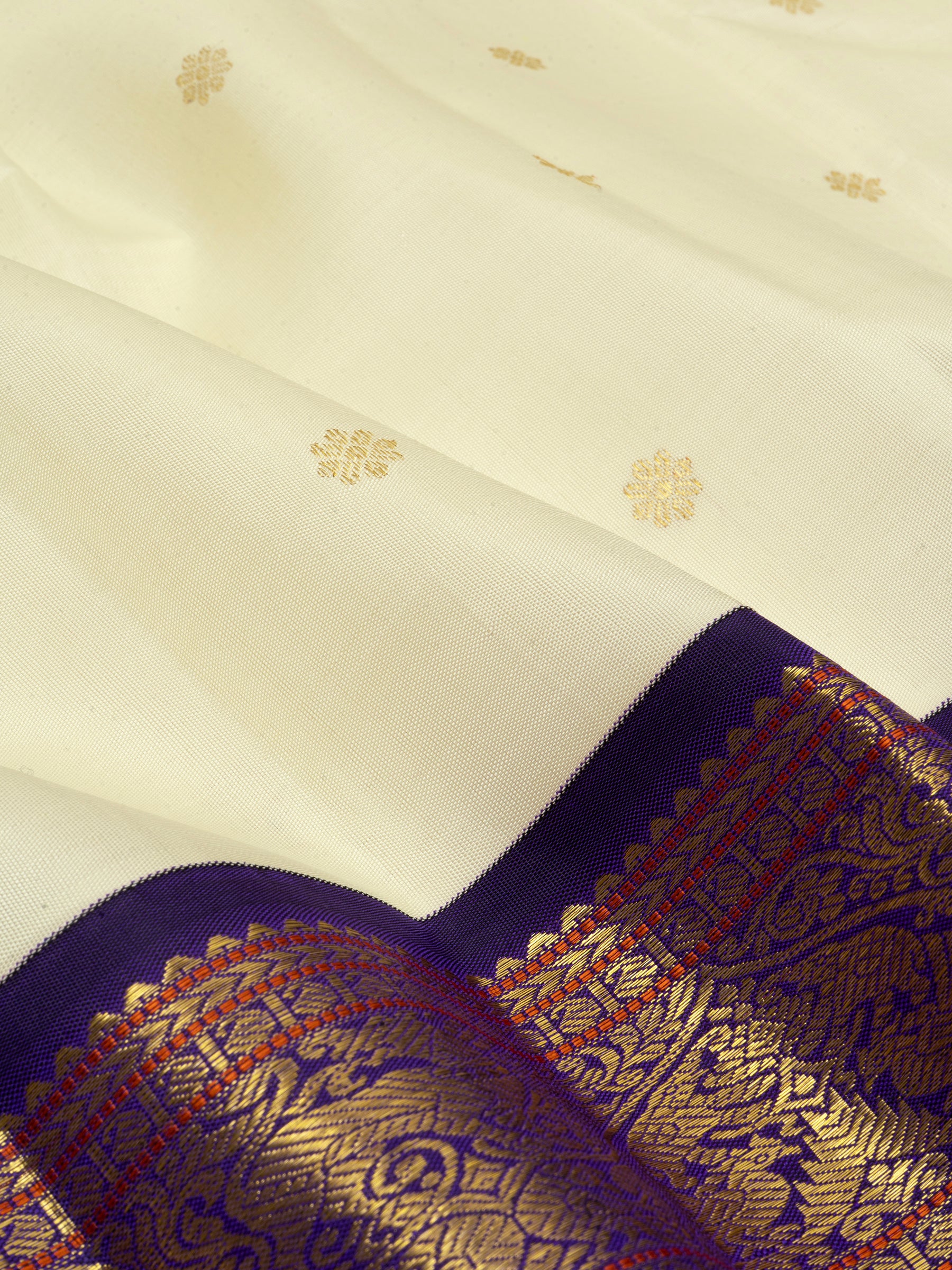 Off white purple border Korvai / Kanjipuram silk Saree CLSA7063