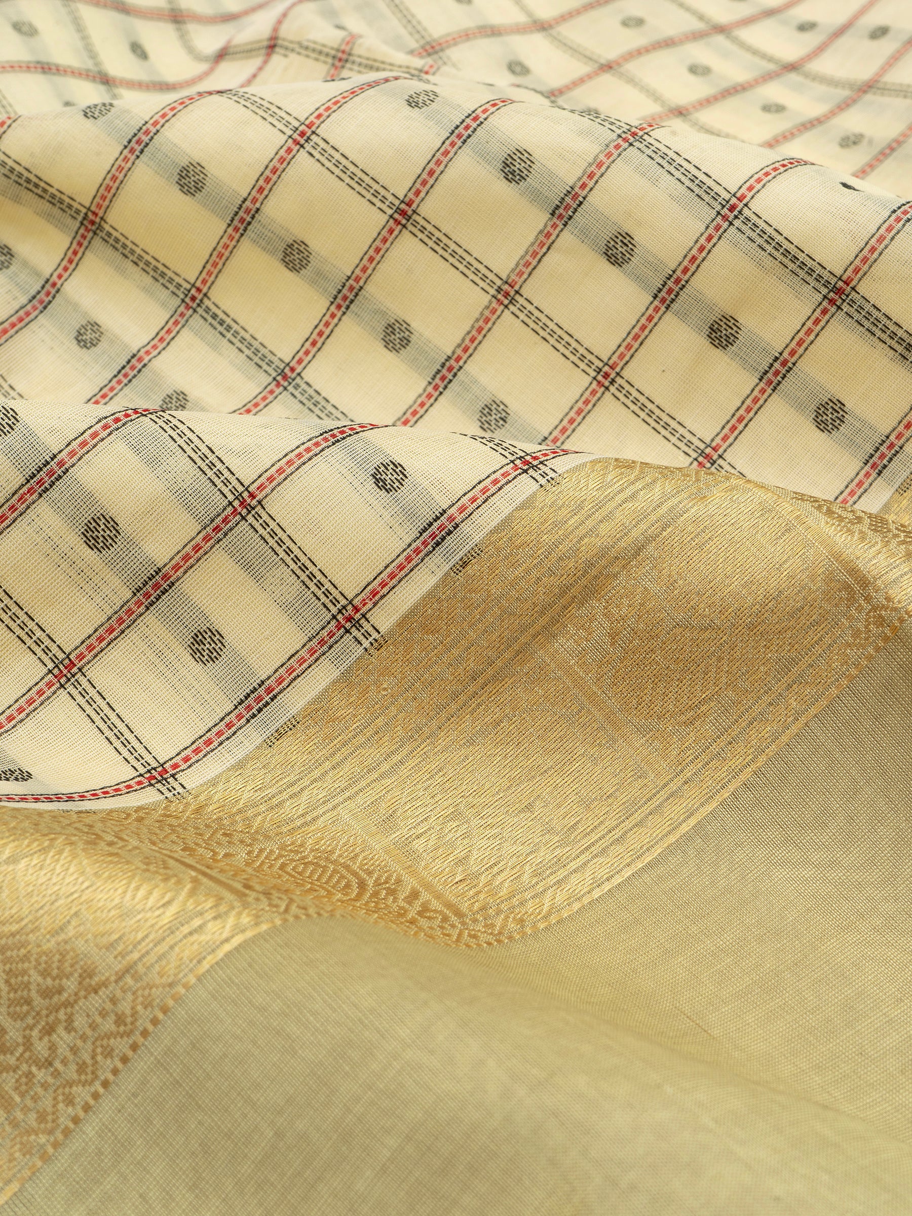 Creme lakshambutta long border/ Silk Cotton Saree CLSA7271