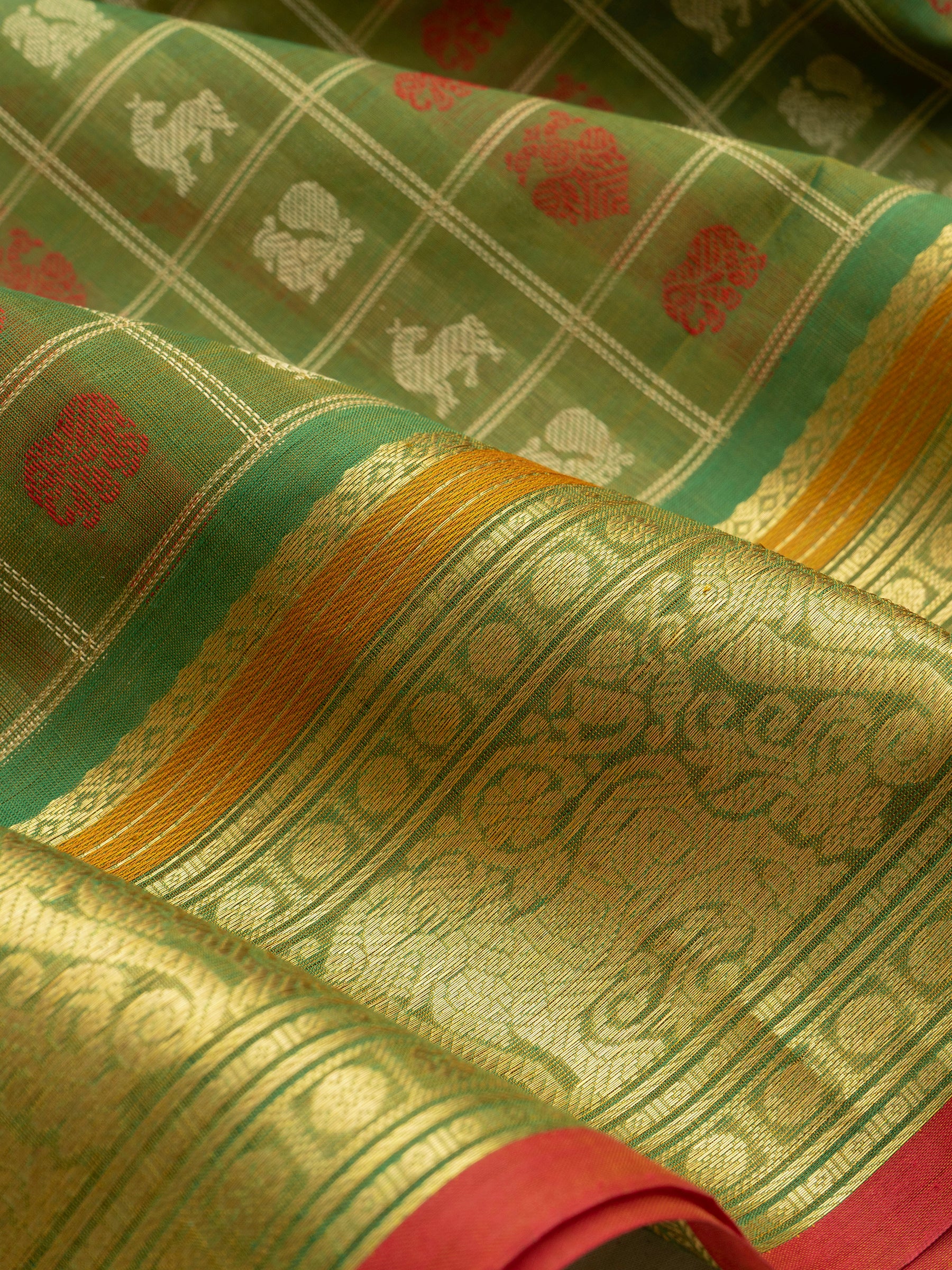 Green kattam multi butta / Silk Cotton Saree CLSA7284