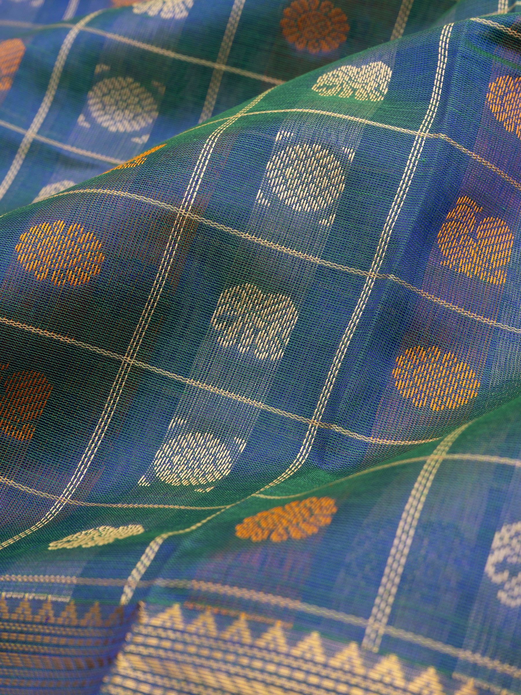 Mayilkazhuthu blue kattam multi butta /  Silk Cotton Saree CLSA7315