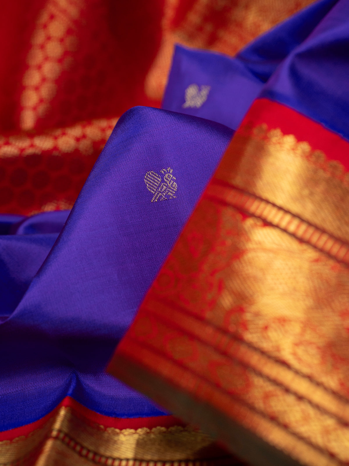 Ink blue and red kai korvai/ Kanjipuram Silk Saree CLSA8050