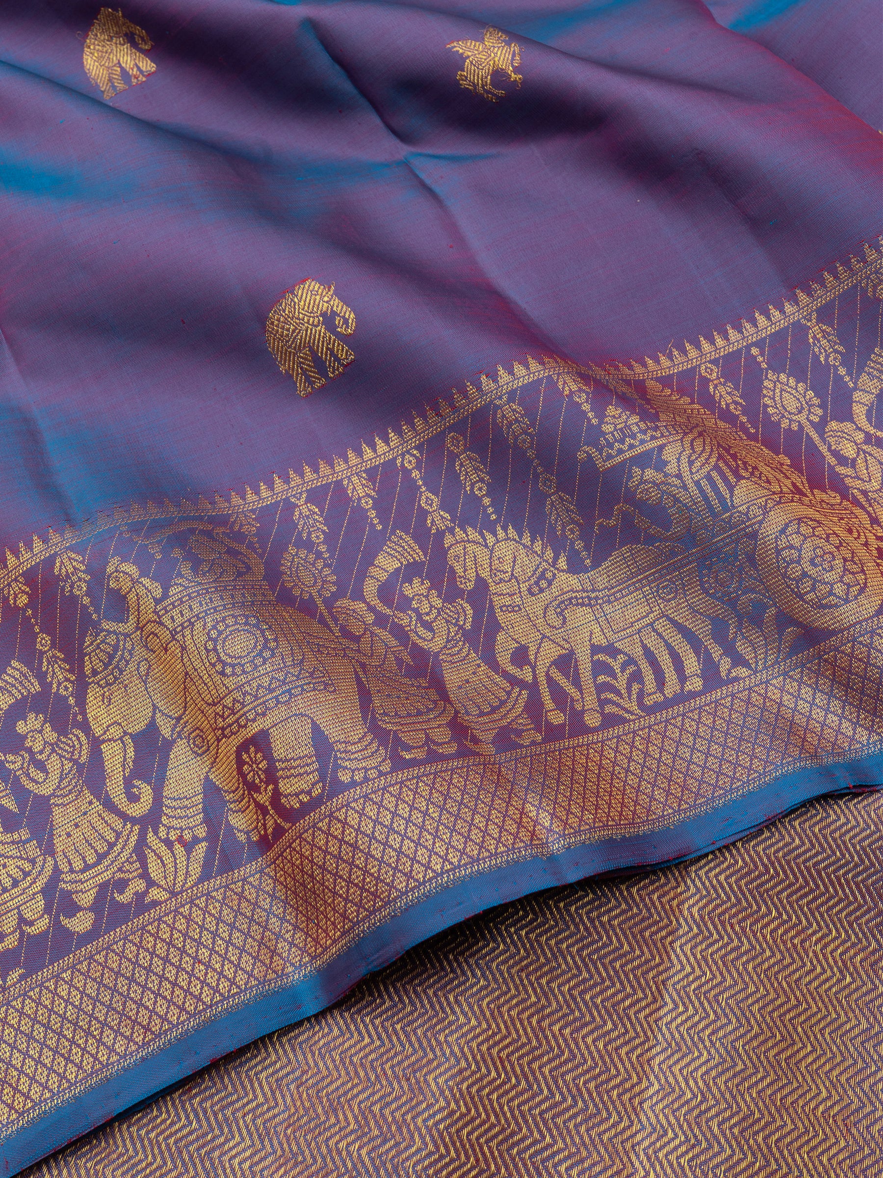 Lavender shot sky blue unique border/ Arani Silk Saree CLSA8430
