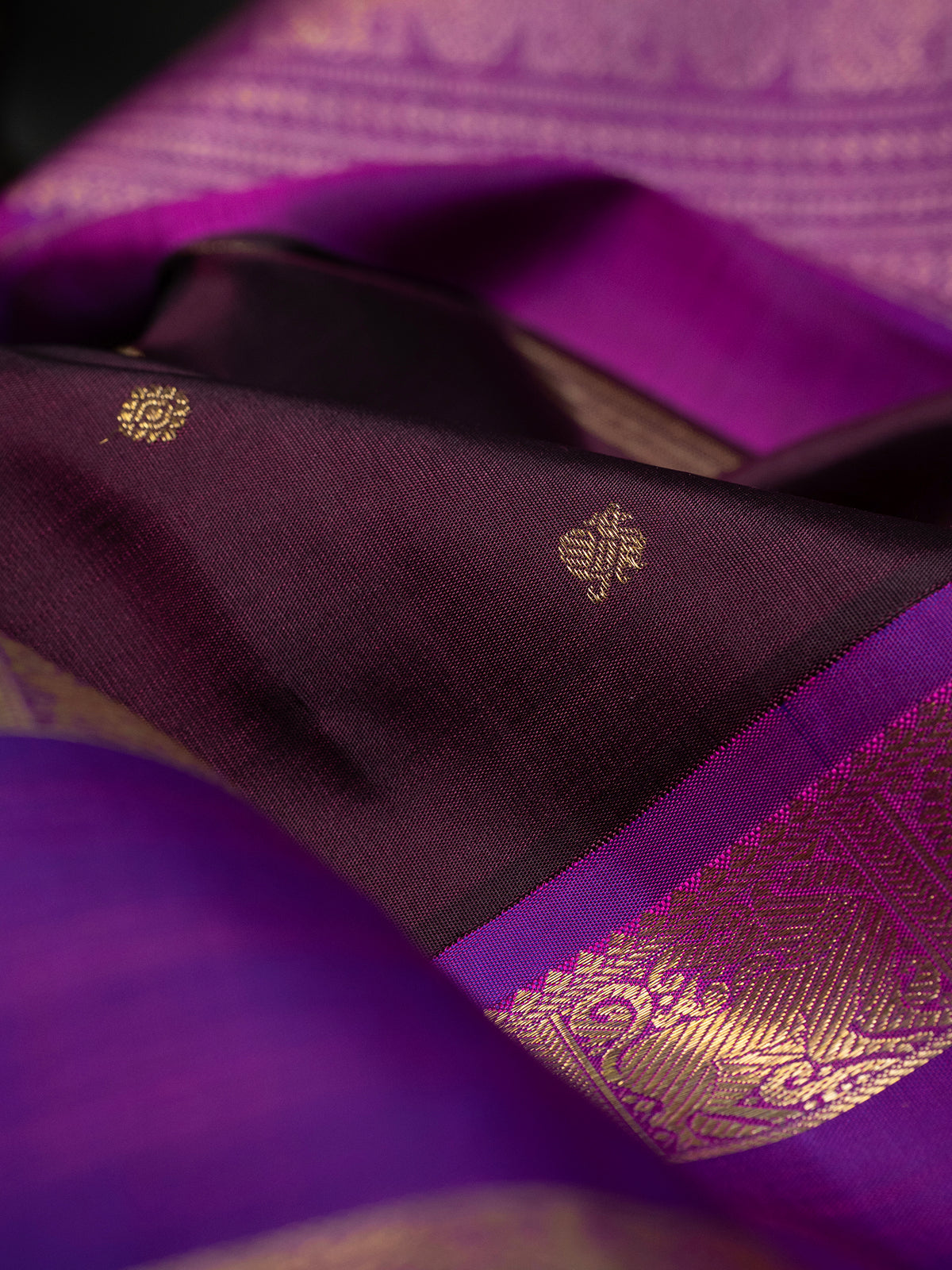 Brown and purple rettapet border kai korvai/ Kanjipuram Silk Saree CLSA8221