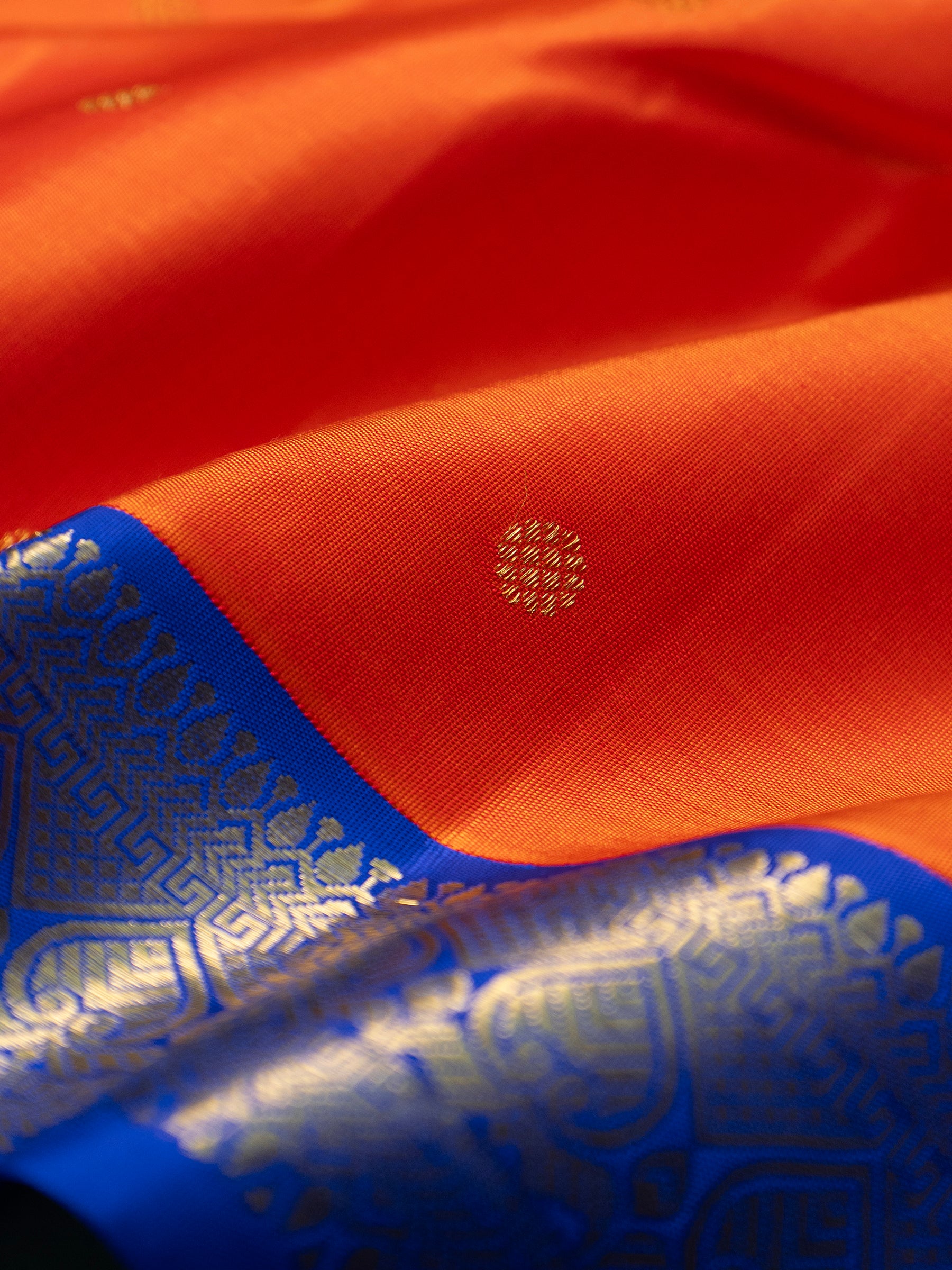 Orange and blue kai korvai/ Kanjipuram Saree CLSA8438