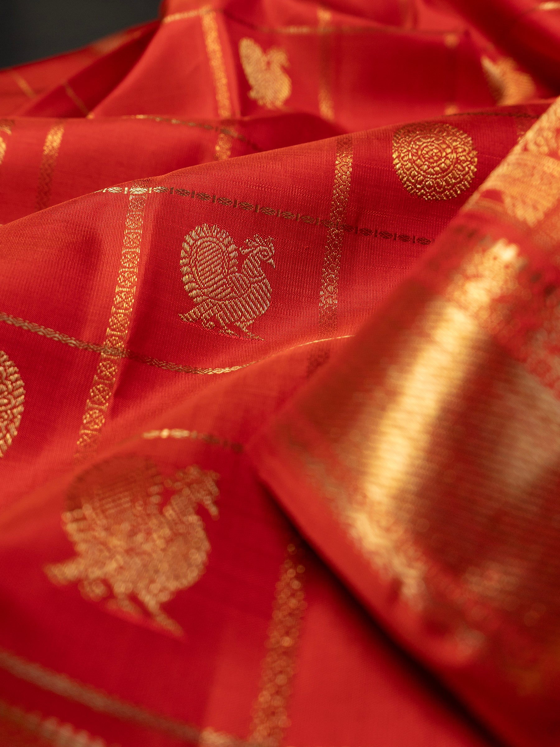 Deep rust orange Kanjipuram Silk Saree CLSA9009