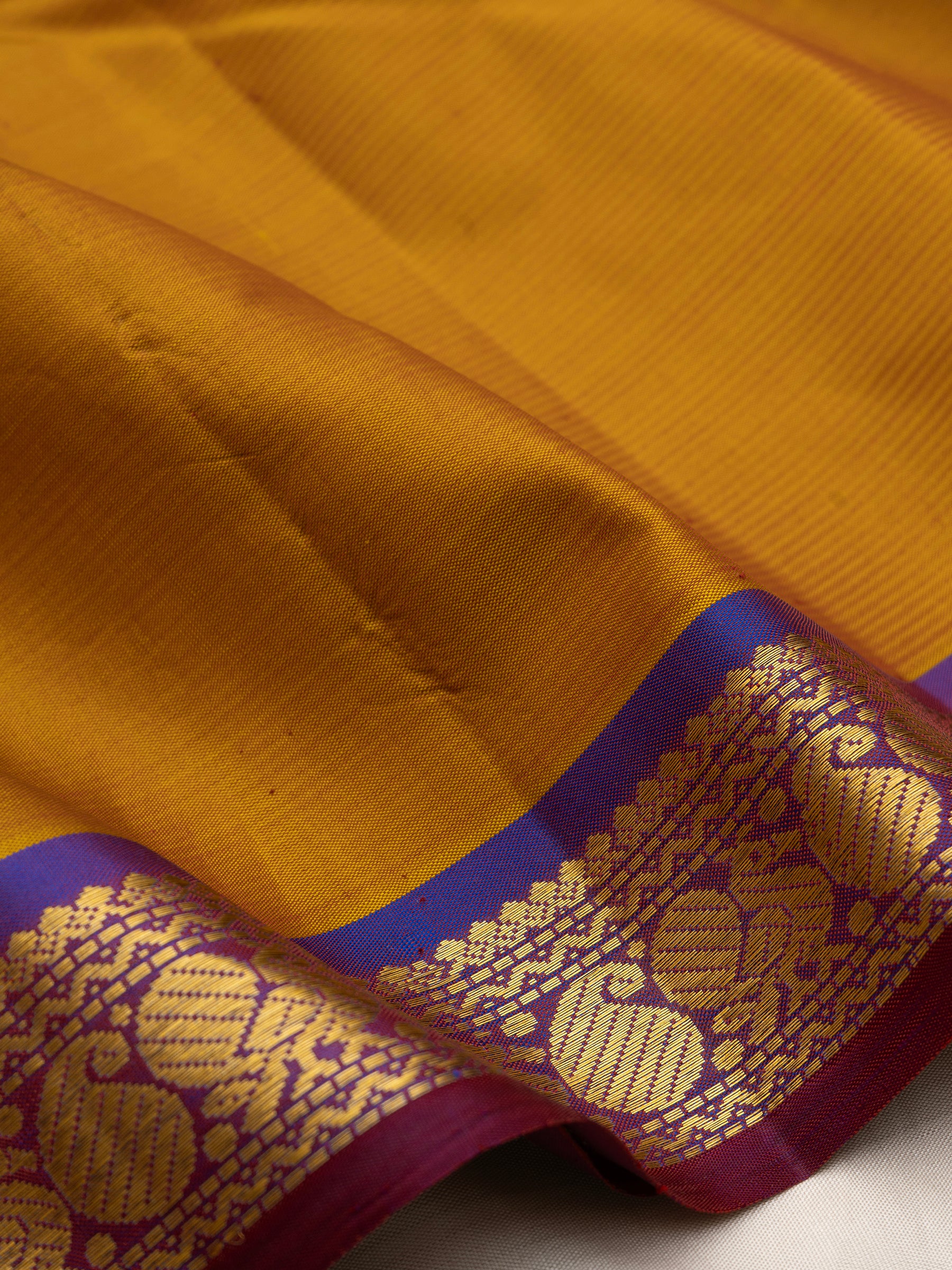 Mustard and purple small border / Arani Silk Saree CLSA9026