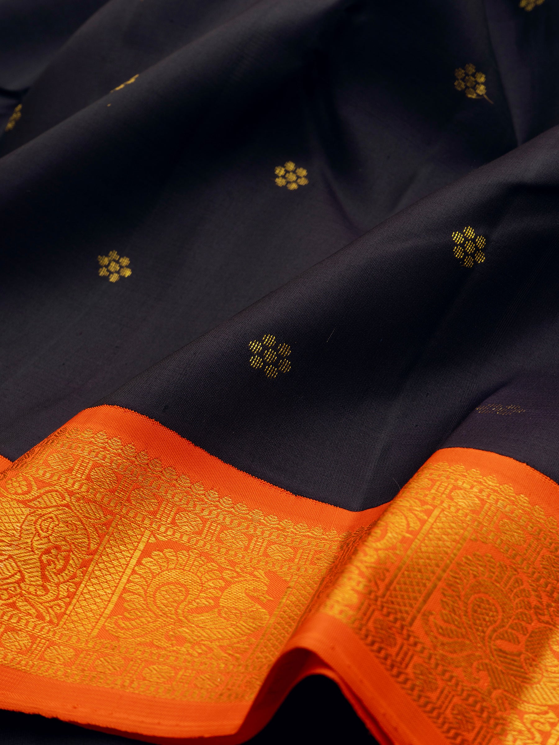 Dark midnight Blue and Orange korvai /  Arani Silk Saree CLSA9051