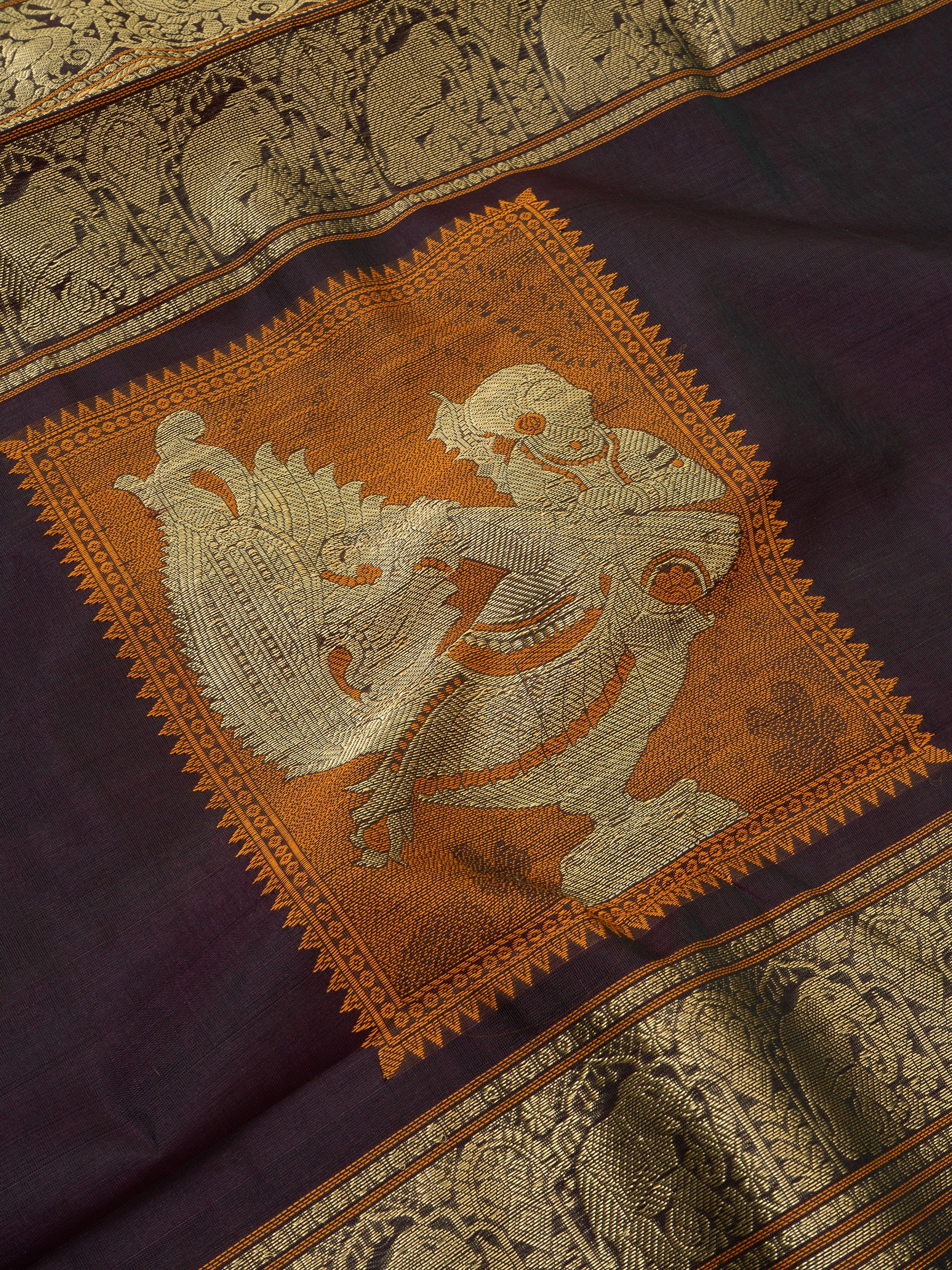 Deep brown rettapet border - Unique pallu/ Silk Cotton Saree CLSA9712