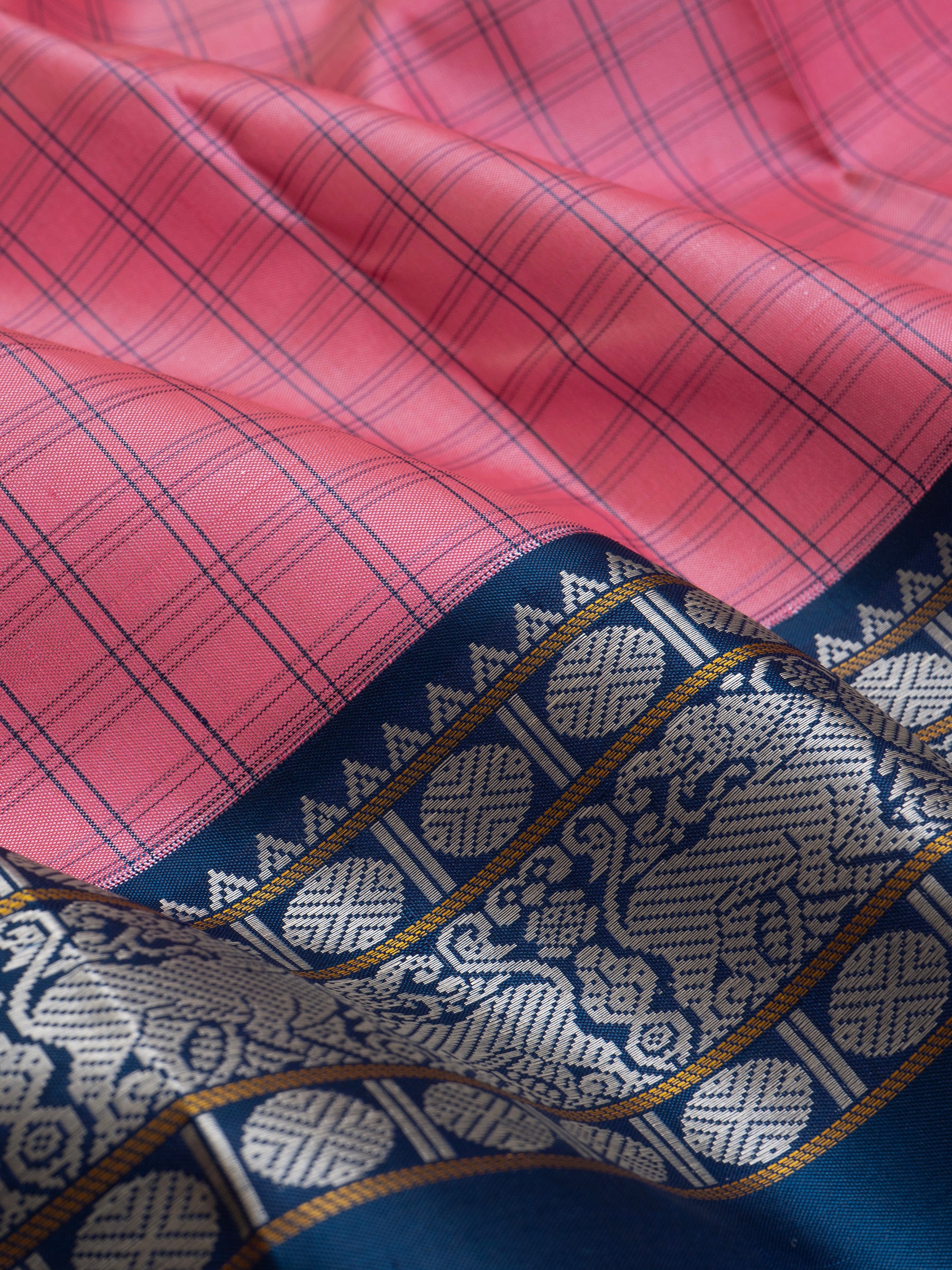 Pink and teal blue kattam thread work/ Special Edition Silk CLSA9847