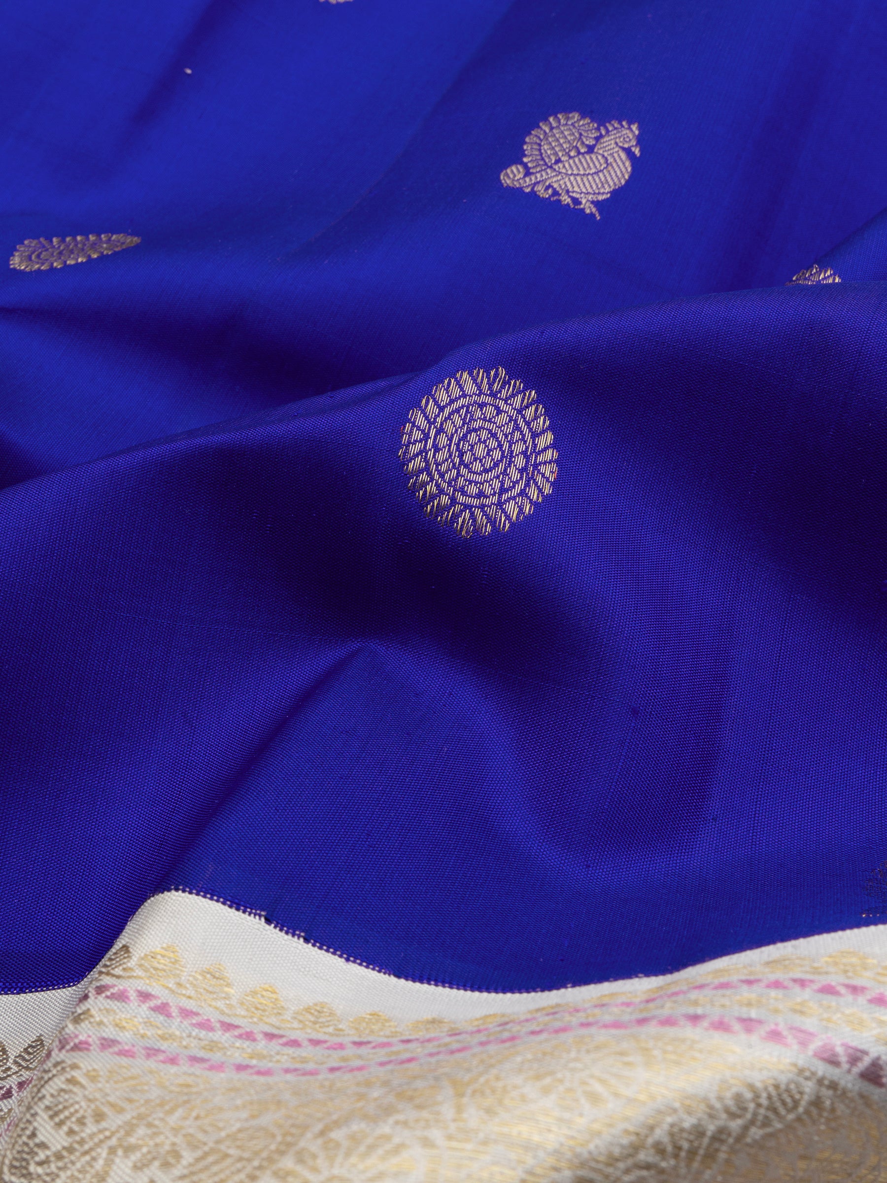 Royal blue and creme long border/ Arani Silk Saree CLSA9877