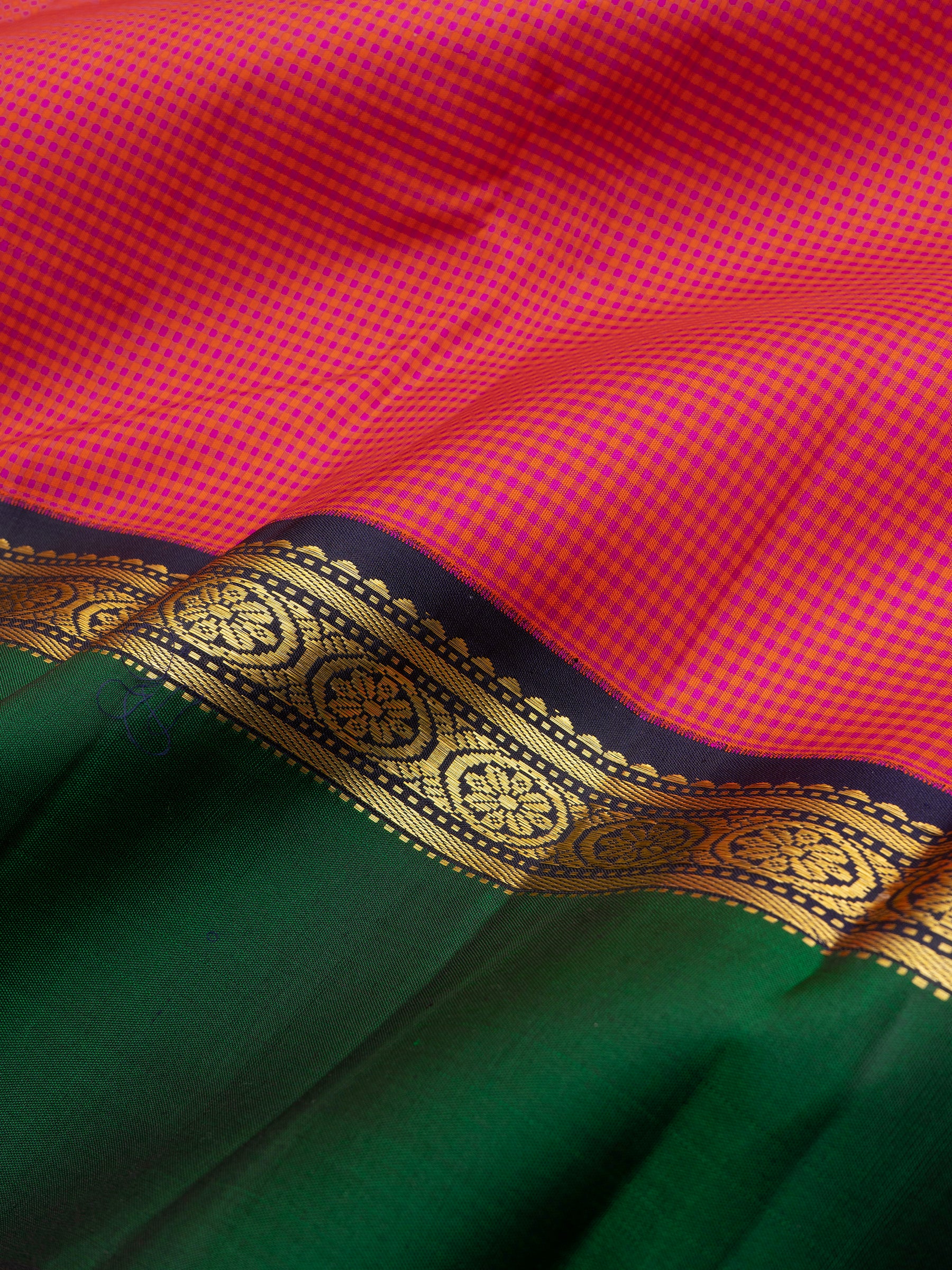 Pink vintage checks korvai / Arani Silk Saree CLSA9052