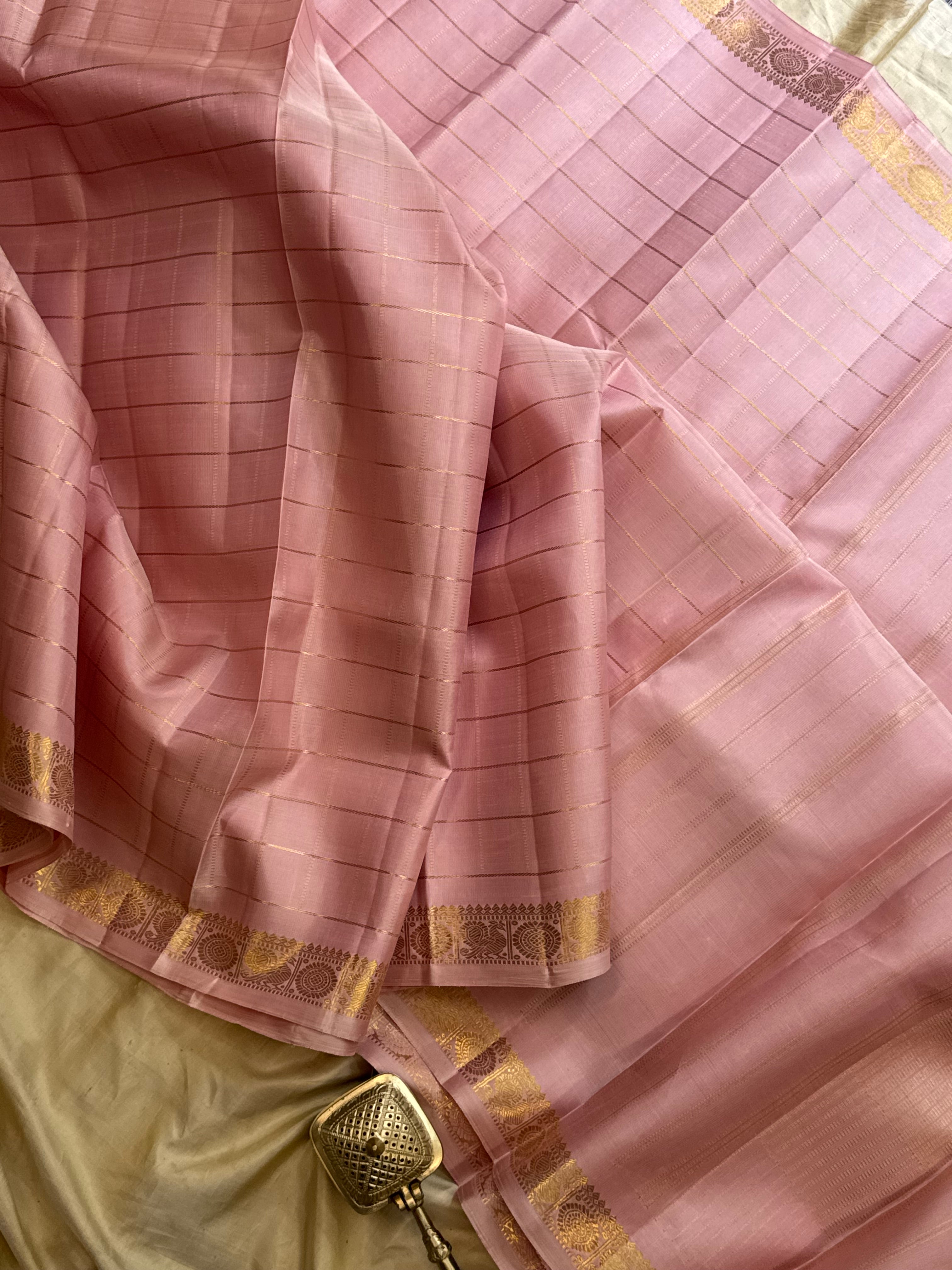 Light pink Zari Kattam  / Kanjipuram silk