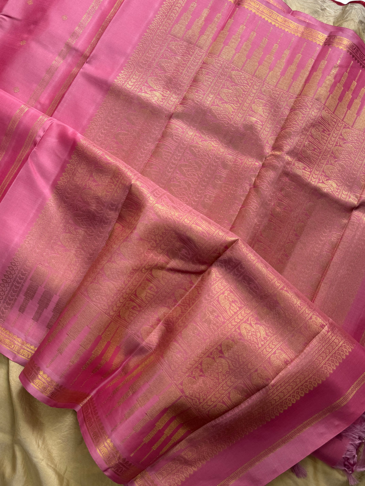 Lotus pink  with adai border beetu Butta pure zari/kanjipuram silk saree clsa 11416