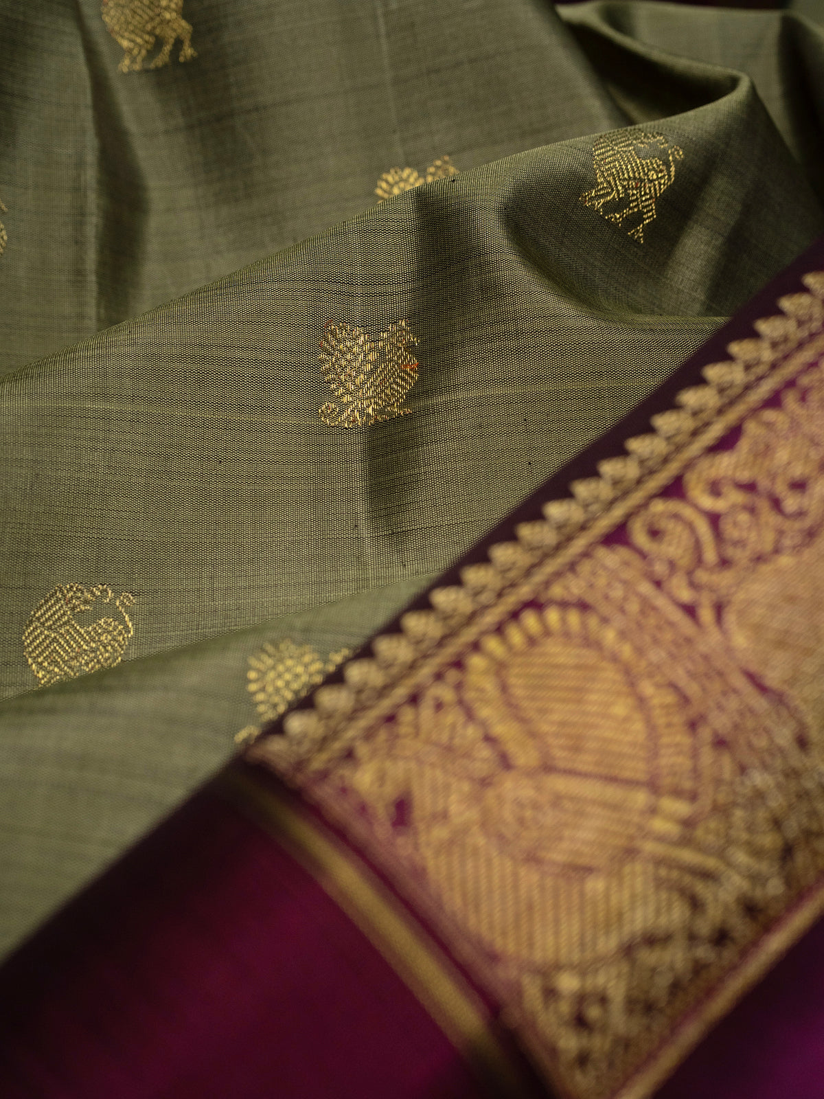 Kaaki multi color border pure Kanjipuram Silk Saree CLSA10134