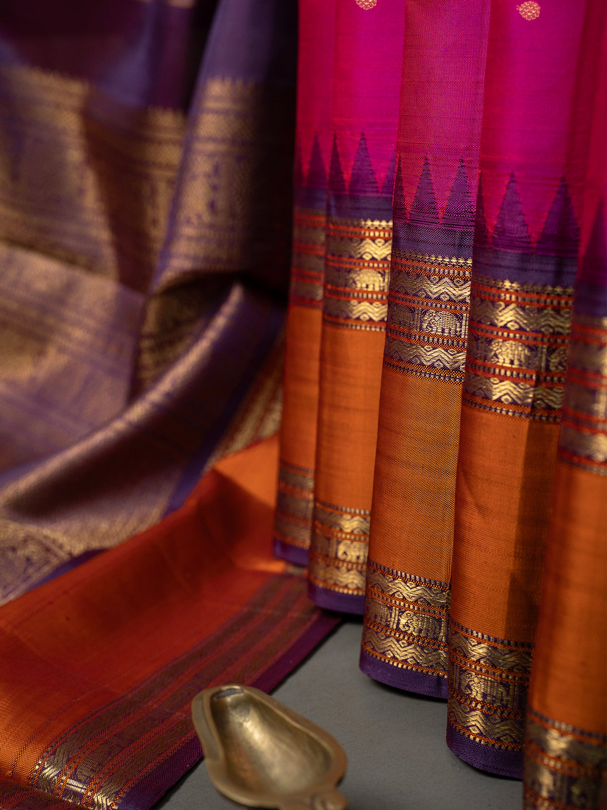 Pink Rettapet temple Korvai /Kanjipuram Silk Saree CLSA2431