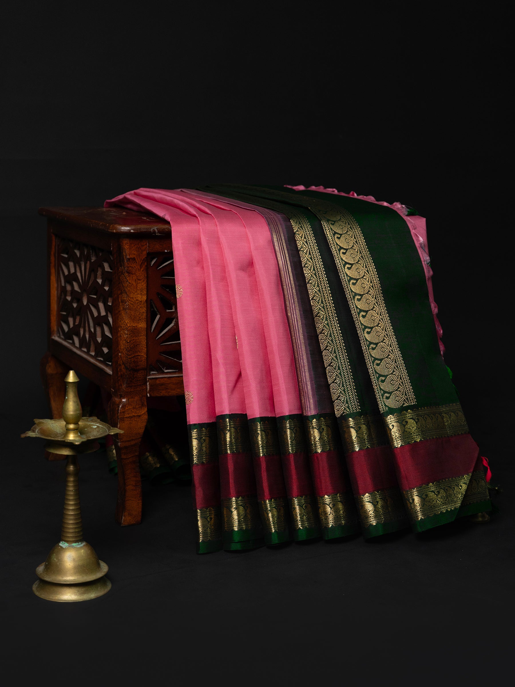 Pink and green rettapet border/ Kanjipuram Silk Saree CLSA
