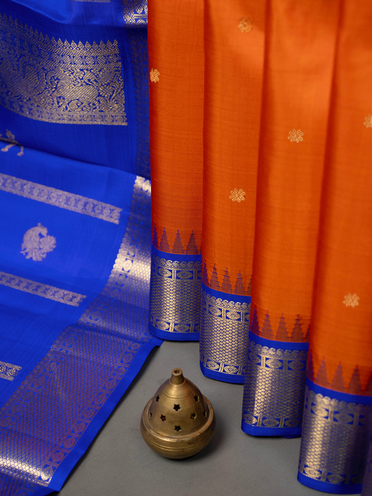 Orange and blue kai korvai unique pallu/ Kanjipuram Silk Saree CLSA4445