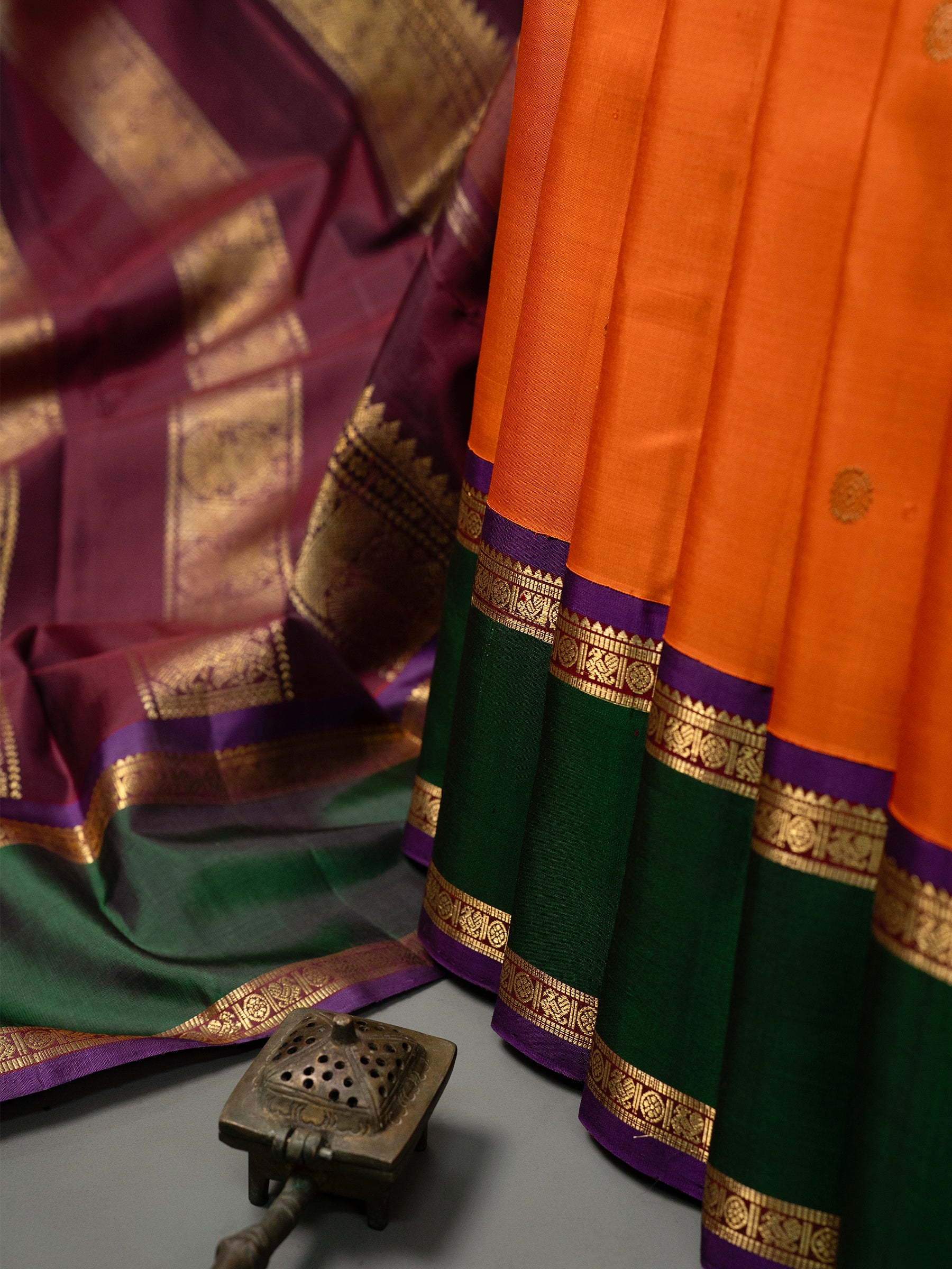 Vintage rust retta pet Kanjipuram Silk Saree CLSA6343